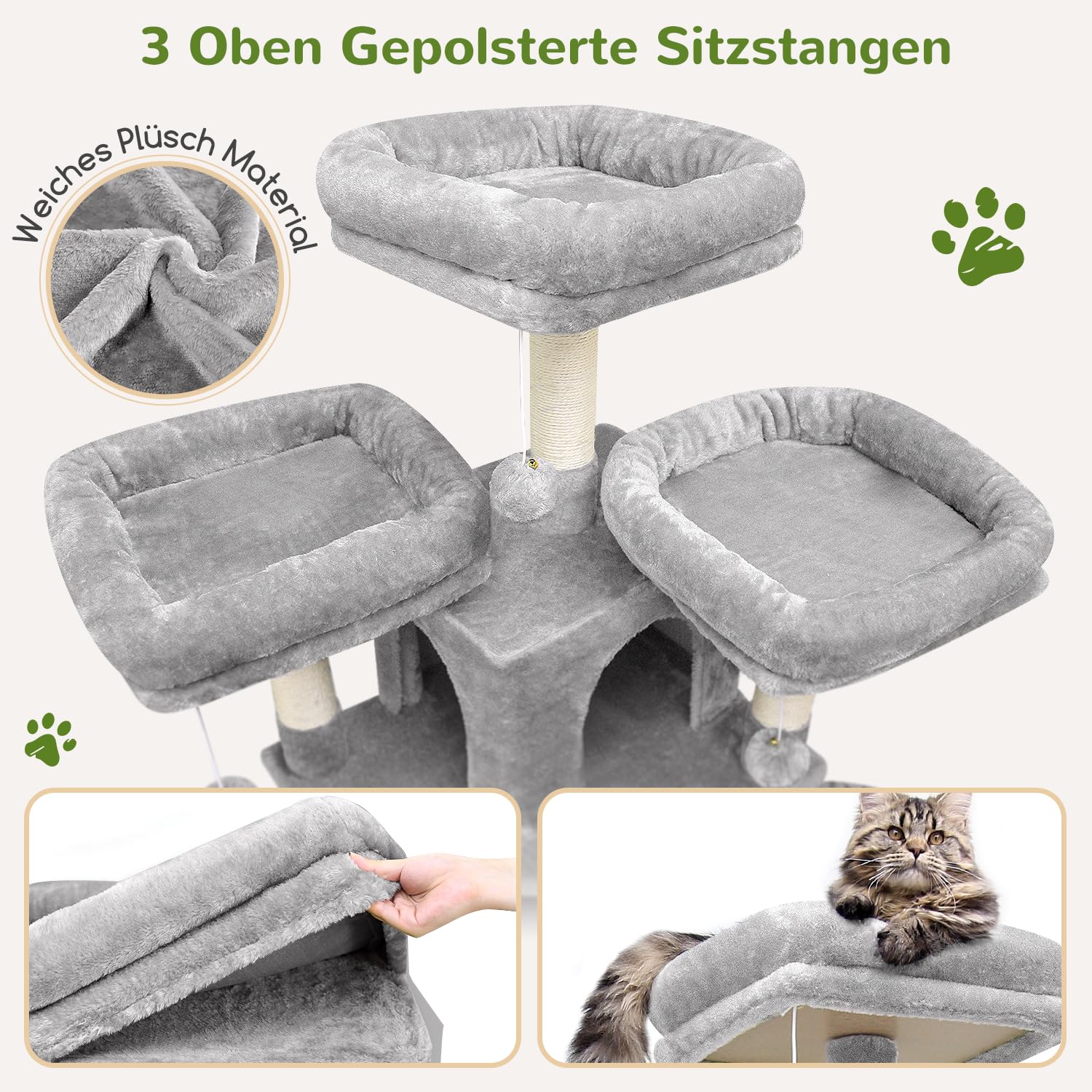 Globlazer Drzewko dla kota, duże koty, drapak XXL, wysoki, 204 cm, z 3 drążkami do siedzenia, 2 domkami dla kotów, 2 koszami, hamakiem, pluszową zabawką dla kota, luksusowa wieża dla 3-5 dużych kotów