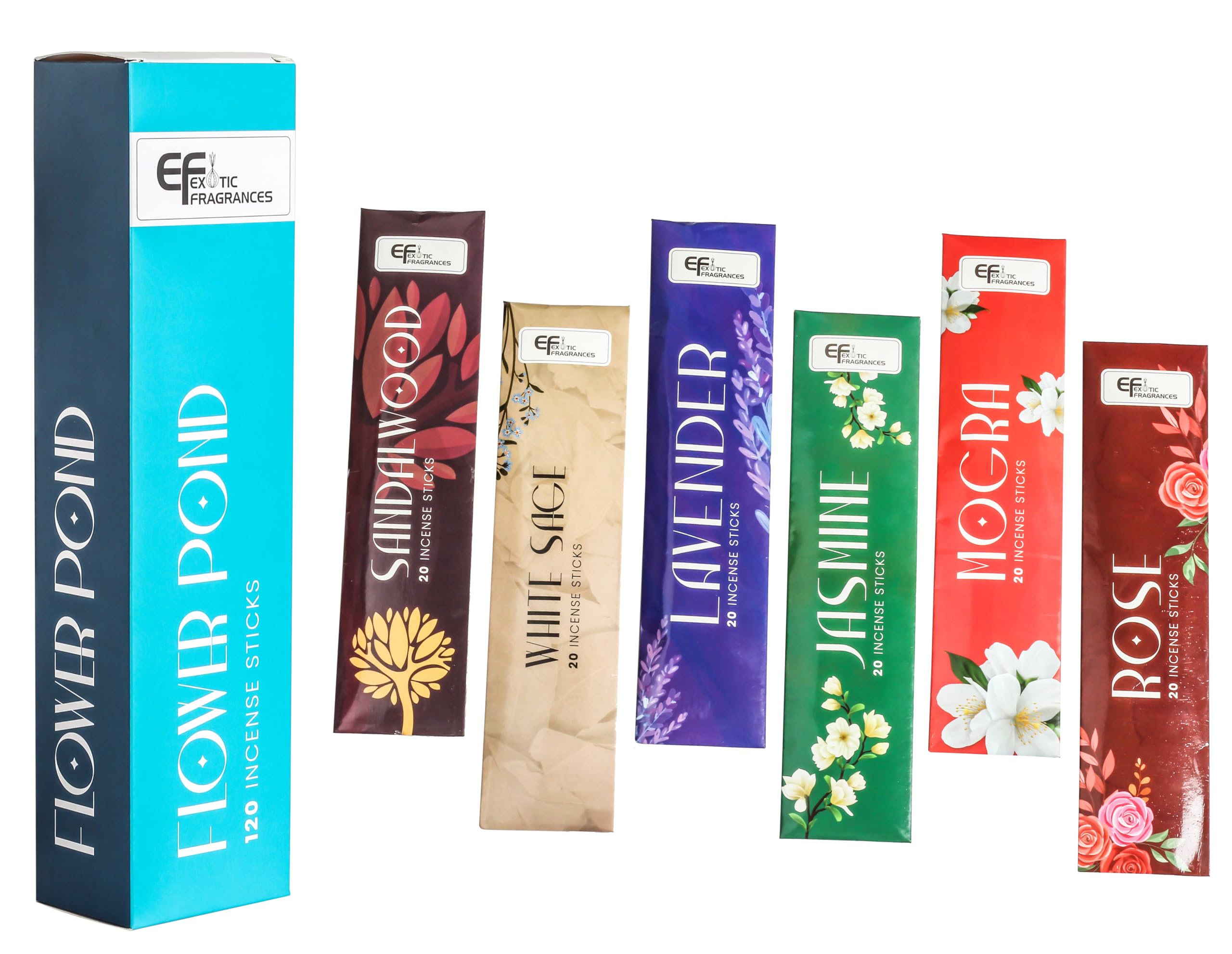 Photo 1 of Aromatic Handmade Natural Incense Sticks - Set of 6 Insenses (120 Sticks) - Ideal for Home, Meditation, Yoga, Relaxation - Boho Gift Set (Flower Pond)