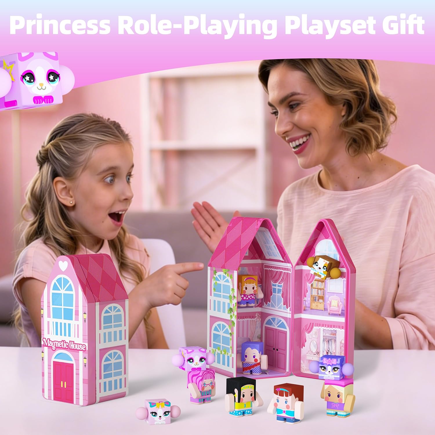 GobiDex Magnetic Figures Set- Portable Tin with Spinning Animals & Characters, STEM Travel Toys for Girls Ages 3+, Princess Pretend Play Gift