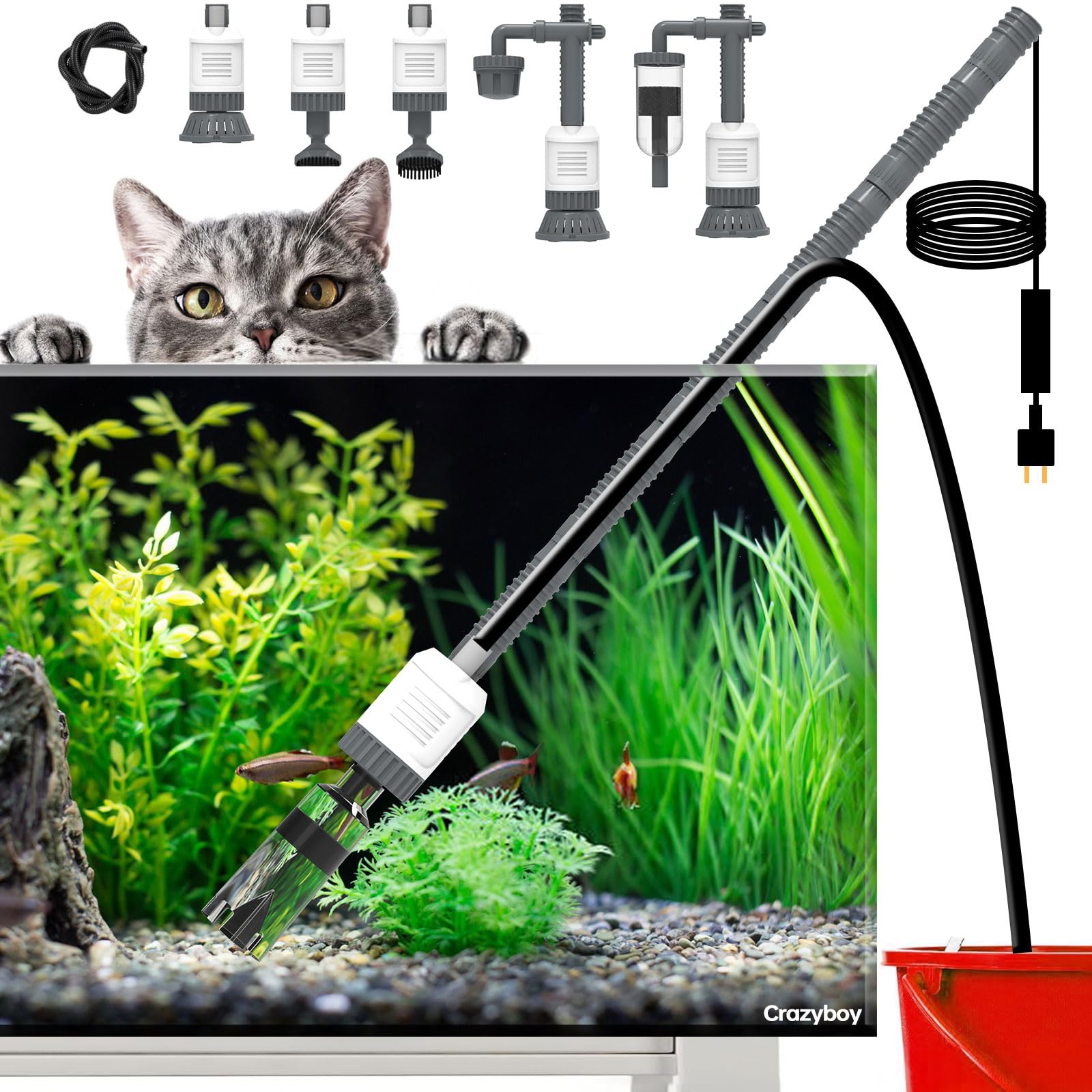 Aquarium Gravel Cleaner - 6-in-1 Electric Vacuum Tool