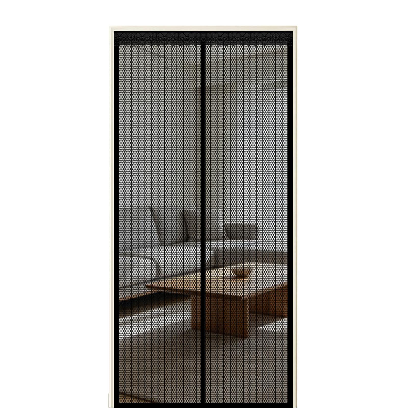 Screen Door 130 x 230 cm Self Sealing Powerful Magnets Fly Insect Screen Door with Powerful Magnets & Full Frame Magic Tape Suitable for Patio Doors Balcony Bedroom, Black