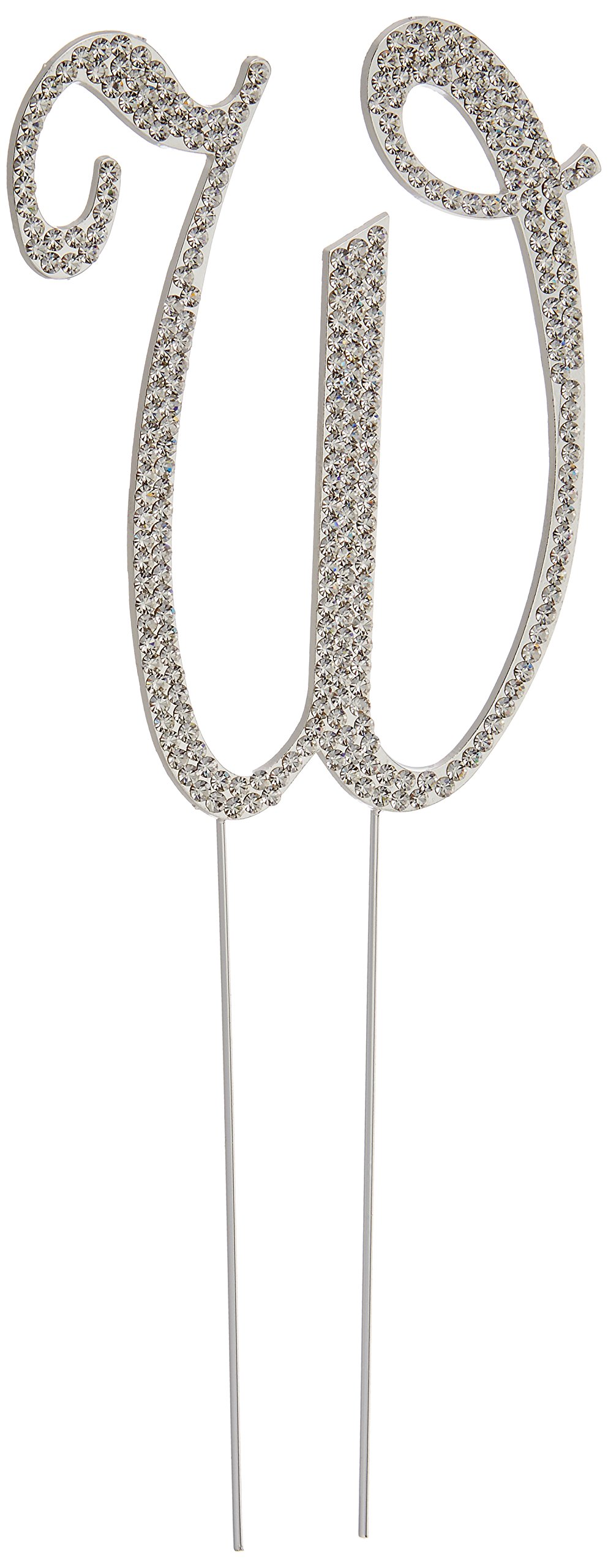 Unik Occasions Sparkling Collection Crystal Rhinestone Monogram Cake Topper - Letter W, X-Large, Silver