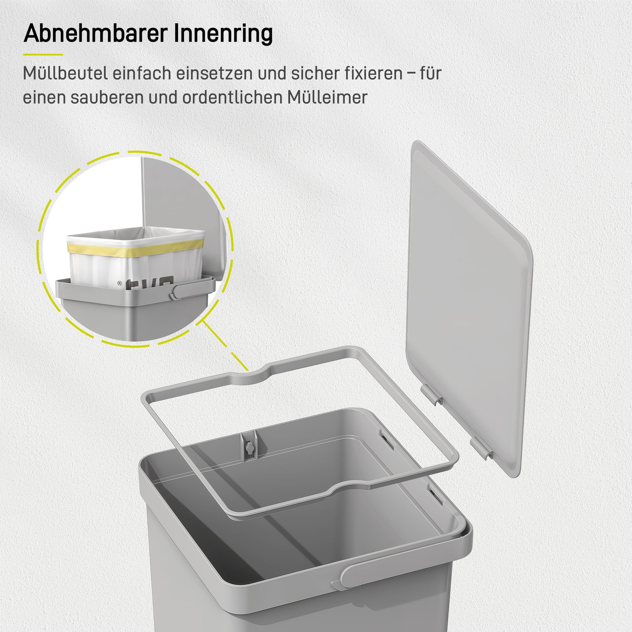 EKO DECO Mülleimer Küche Unterschrank, 20 L + 15 L, 2-fach Mülltrennsystem, ausziehbarer Mülleimer unter Spüle, Abfalleimer mit Deckel, Griff und Beutelhalter, platzsparend & leicht zu reinigen, Grau