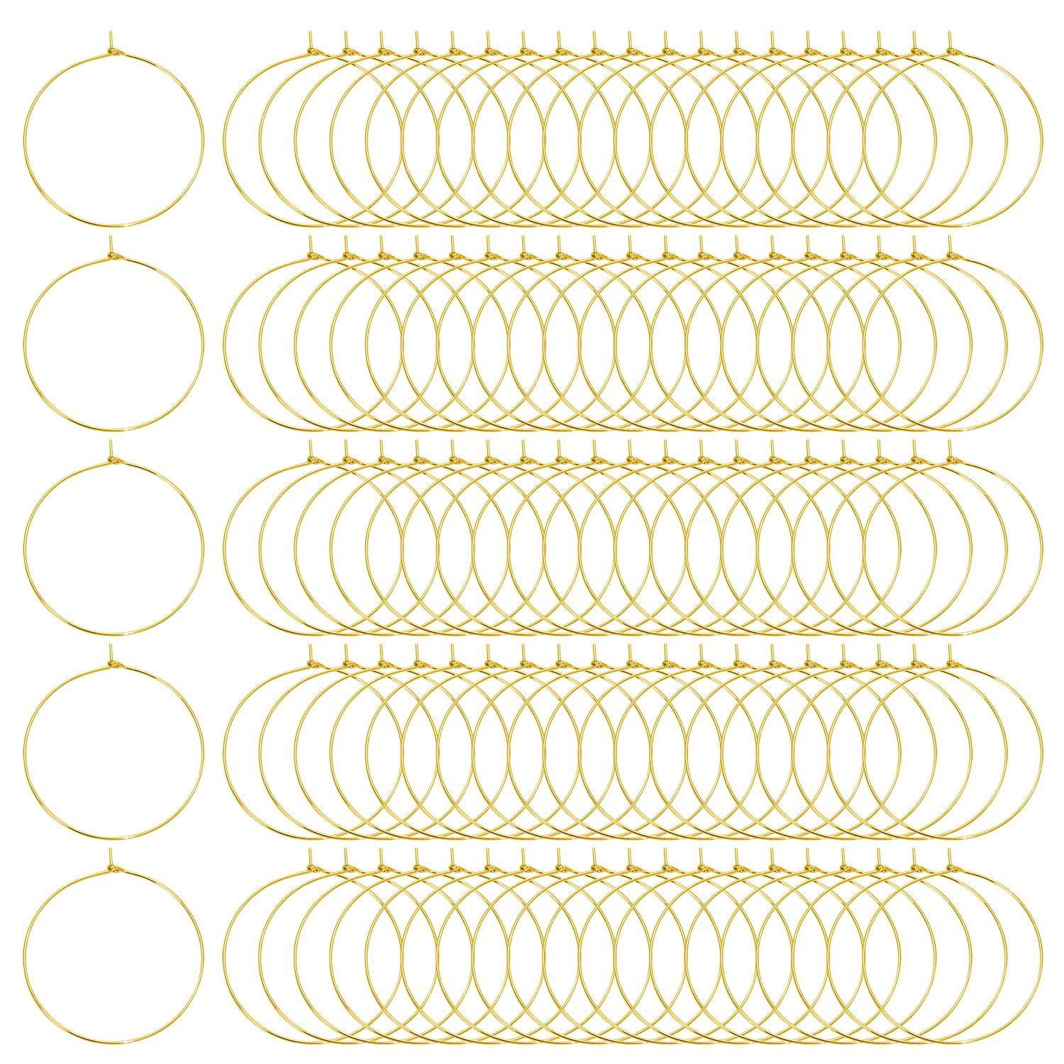 Tupalizy 100PCS Wine Glass Charm Rings Earrings Findings Beading Hoops Open Jump Rings for Jewelry Making DIY Bead Crafts Projects Wedding Christmas Birthday Party Festival Supplies (40mm, Gold)