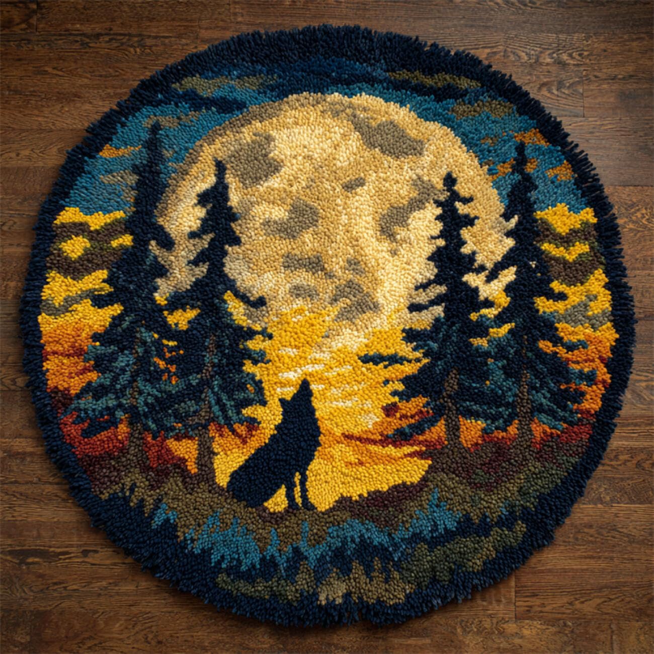 Kitquiver Animal Tapestry Kits for Adults Timberwolves DIY Latch Hook Rug Kit–Self-Knotting Set for Adults，Pre-Printed Color Pattern 50x50cm