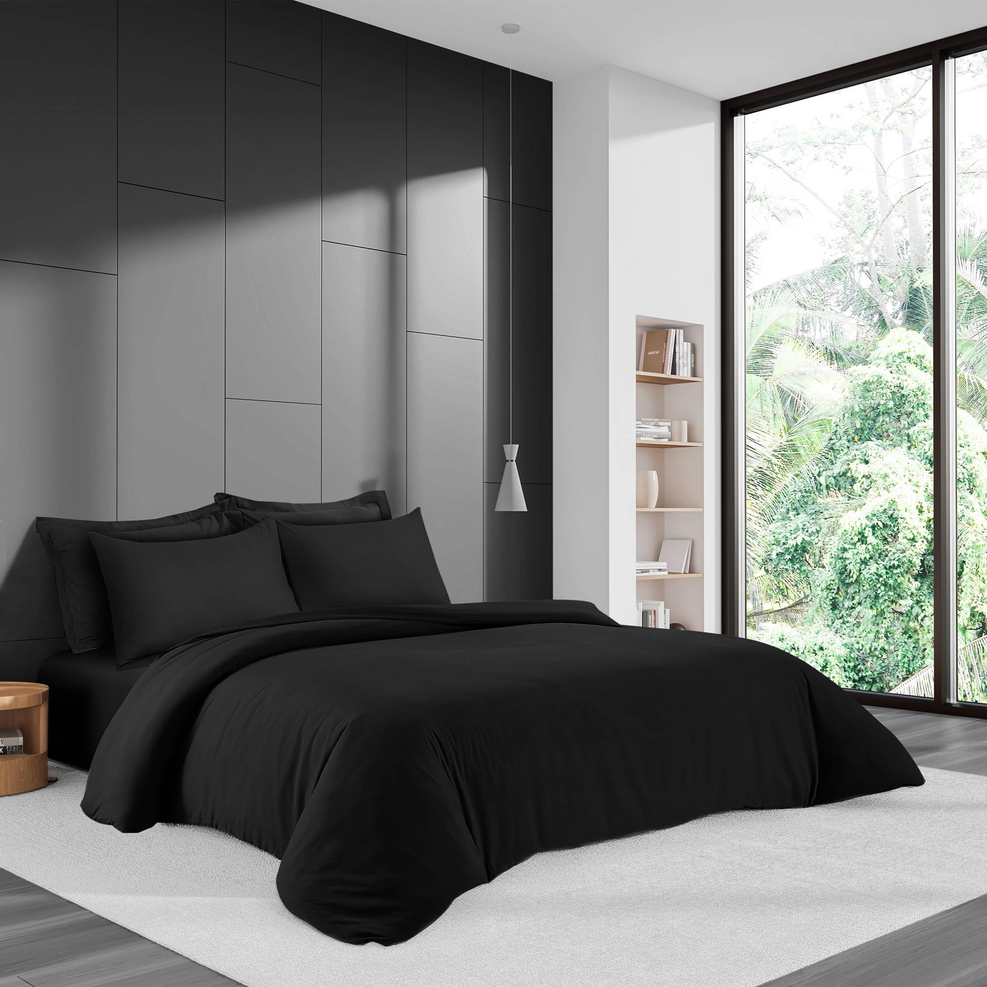 LYMA Bedding Duvet Cover Set Super King Plain, OEKO-TEX Certified, Ultra Soft NanoPlush Double Brushed Quick Dry Fabric with Button Closure, Wrinkle Fade Resistant Quilt Cover with Pillowcases (Black)