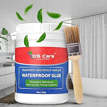DS CARE Transparent Waterproof Glue for Roof Leakage Crack Seal Glue 300gm with Brush Crack Seal Agent Roof Water Leakage Solution Transparent Glue Waterproofing (1)