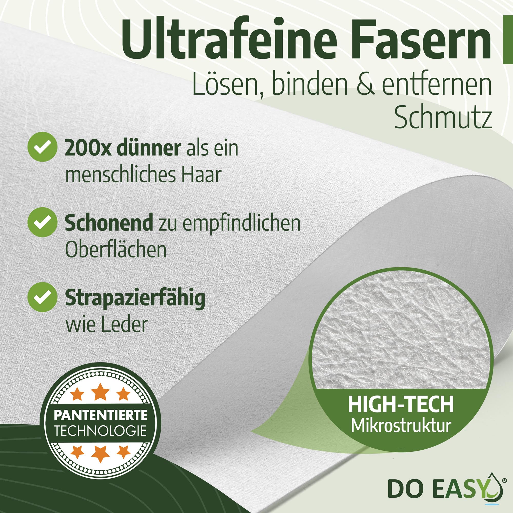 DO EASY Mikrofasertuch 5er Set – Streifenfreies Reinigungstuch für Fenster, Spiegel & Glas – Profituch für Haushalt, Küche, Büro & Auto – Putztuch reinigt nur mit Wasser ohne Chemie