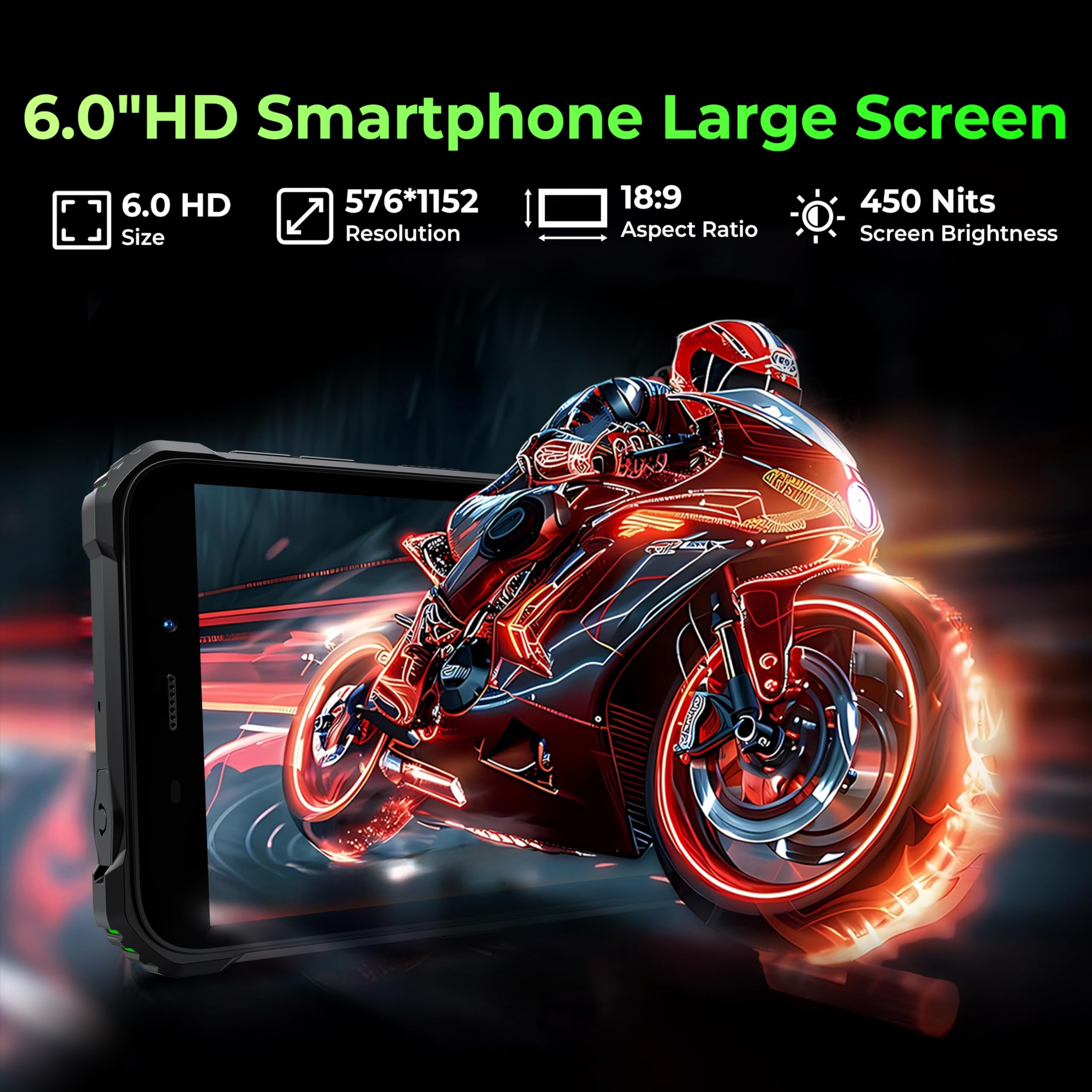 OUKITEL G5 Rugged Smartphone Unlocked 16GB+256GB/1TB TF Android 14 Rugged Cellphones, 6300mAh Battery,6”HD Display IP68/IP69K,13MP+5MP Waterproof Phones,Dual Sim/NFC/Dual Camping Light/2025 Black