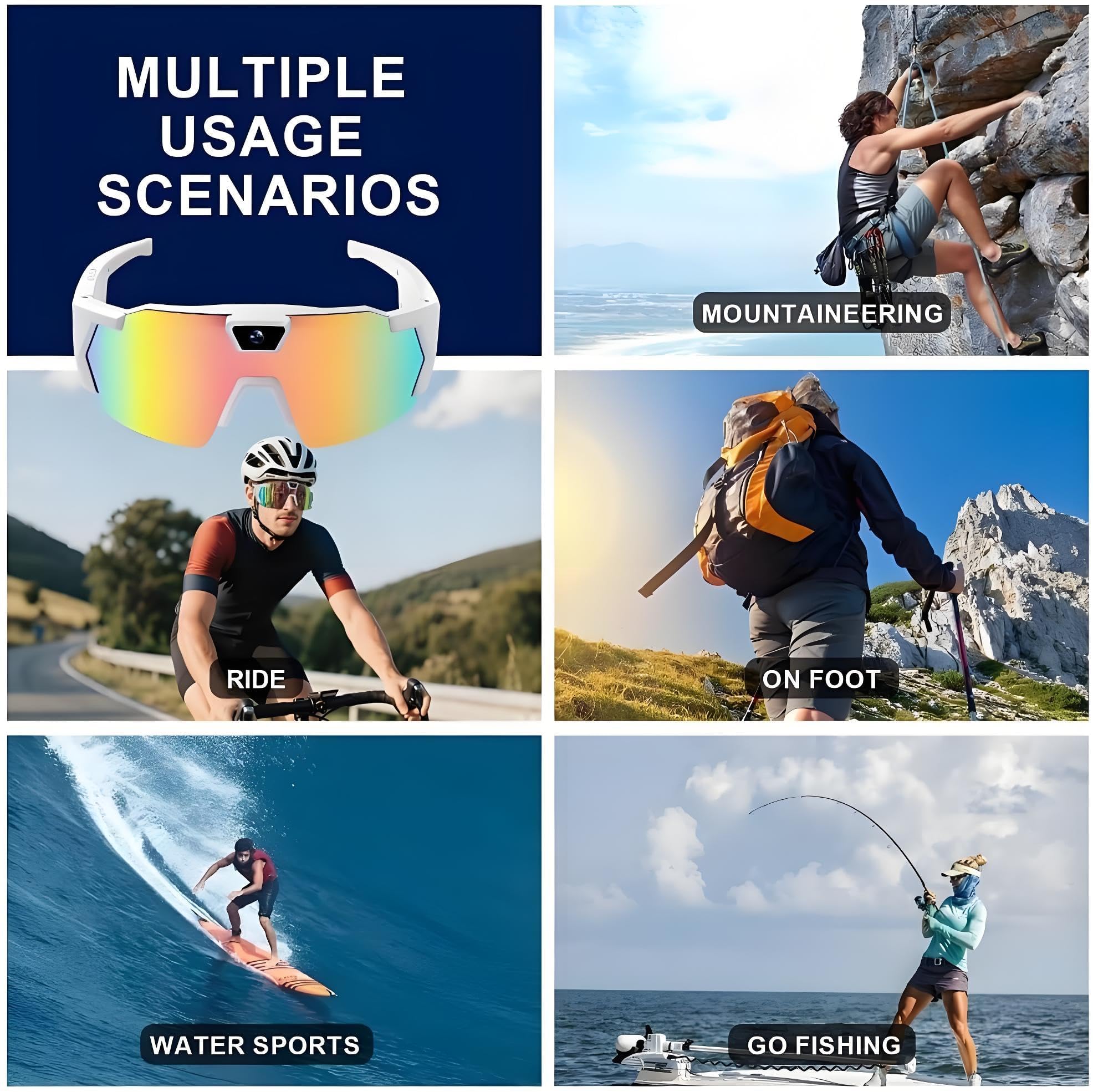 Occhiali da Sole Sportivi con Telecamera 4K HD, Smart Glasses con Registrazione Video e Audio, Mini Action Camera Indossabile per Ciclismo e Attività Outdoor