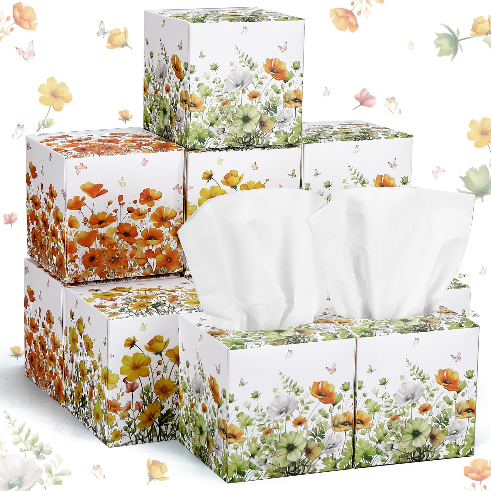 Fourluoo 12 Pack Spring Flower Floral Facial Tissues Cube Boxes 600 Sheets 3 Ply Small Spring Wildflower Face