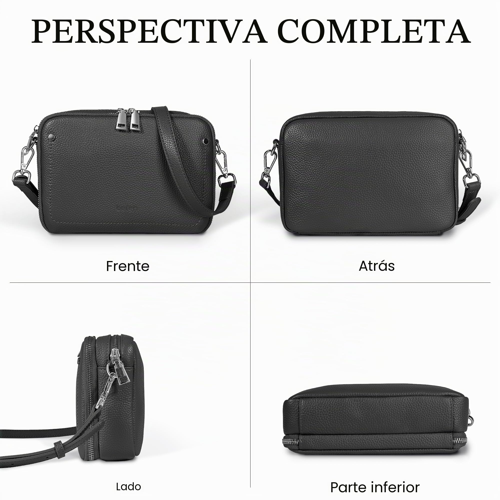 befen Bolso de Bandolera de Piel Auténtica para Mujer con Cartera RFID Incorporada y Diseño Antirrobo, Correa Ajustable, para Compras, Viaje y Trabajo