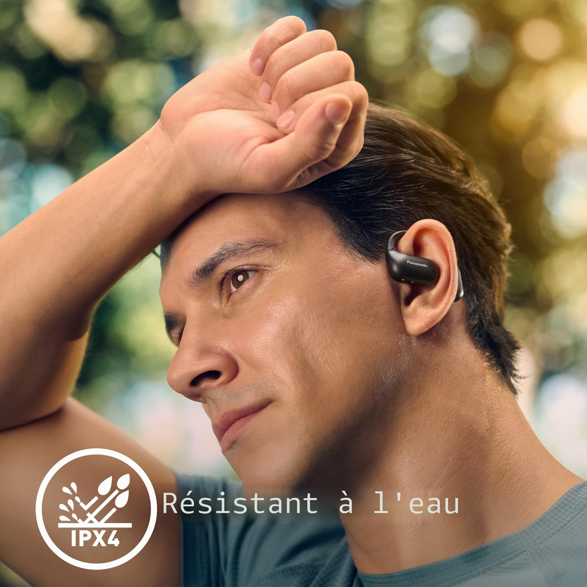 Panasonic RB-F10DE-K Écouteurs Oreilles Libres sans Fil Sport, Écouteurs Bluetooth avec Microphone ENC, 25 Heures d'Autonomie, Bluetooth 5.4, IPX4, Commandes Tactiles, Noir