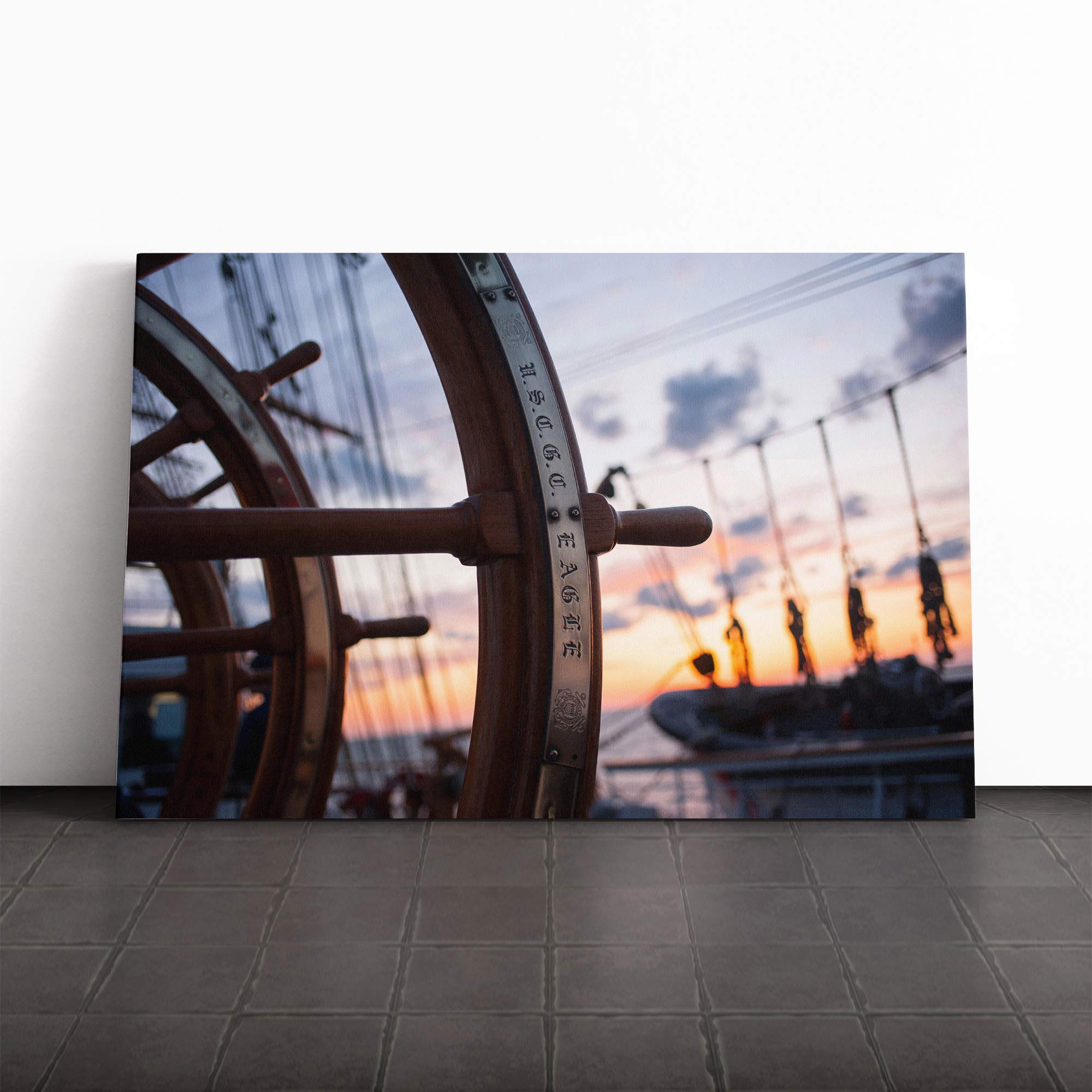 Nautical Ship Helm Canvas Print | Gallery Wrapped 30mm Frame Wall Art | 30x20 inches | Ready to Hang | Modern Seascape Picture | Living Room Bedroom Lounge Office