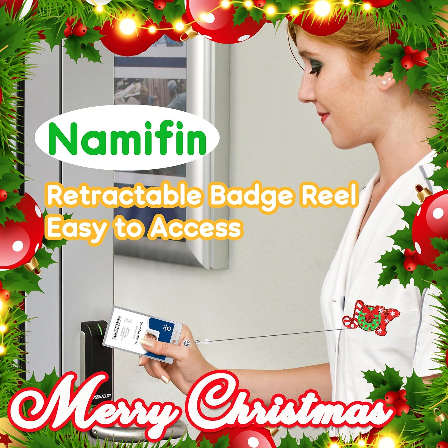 Namifin 24PCS Christmas Badge Reels with Alligator Clip Funny Retractable Happy Holiday Badge Holders Nurse Gifts Accessories Gifts for Friends, Co-Workers