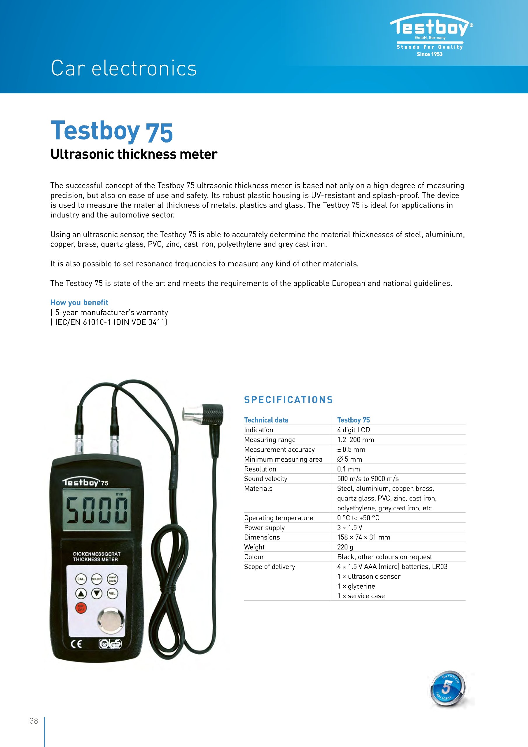 Medidor espesor de materiales Testboy 75