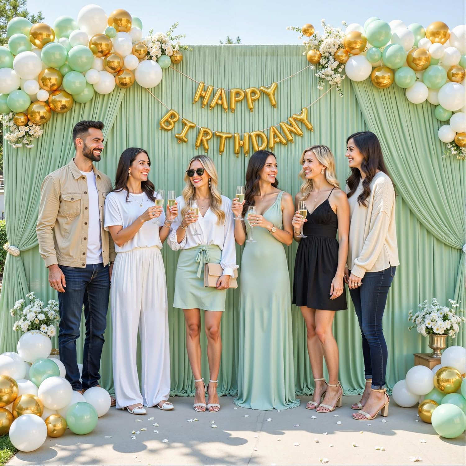 6 Panels Sage Green Backdrop Curtain for Parties Wrinkle Free Dark Green Photo Curtains Backdrop Drapes Fabric Decoration for Baby Shower Birthday Party Photography 30ft(W) x 10ft(H)