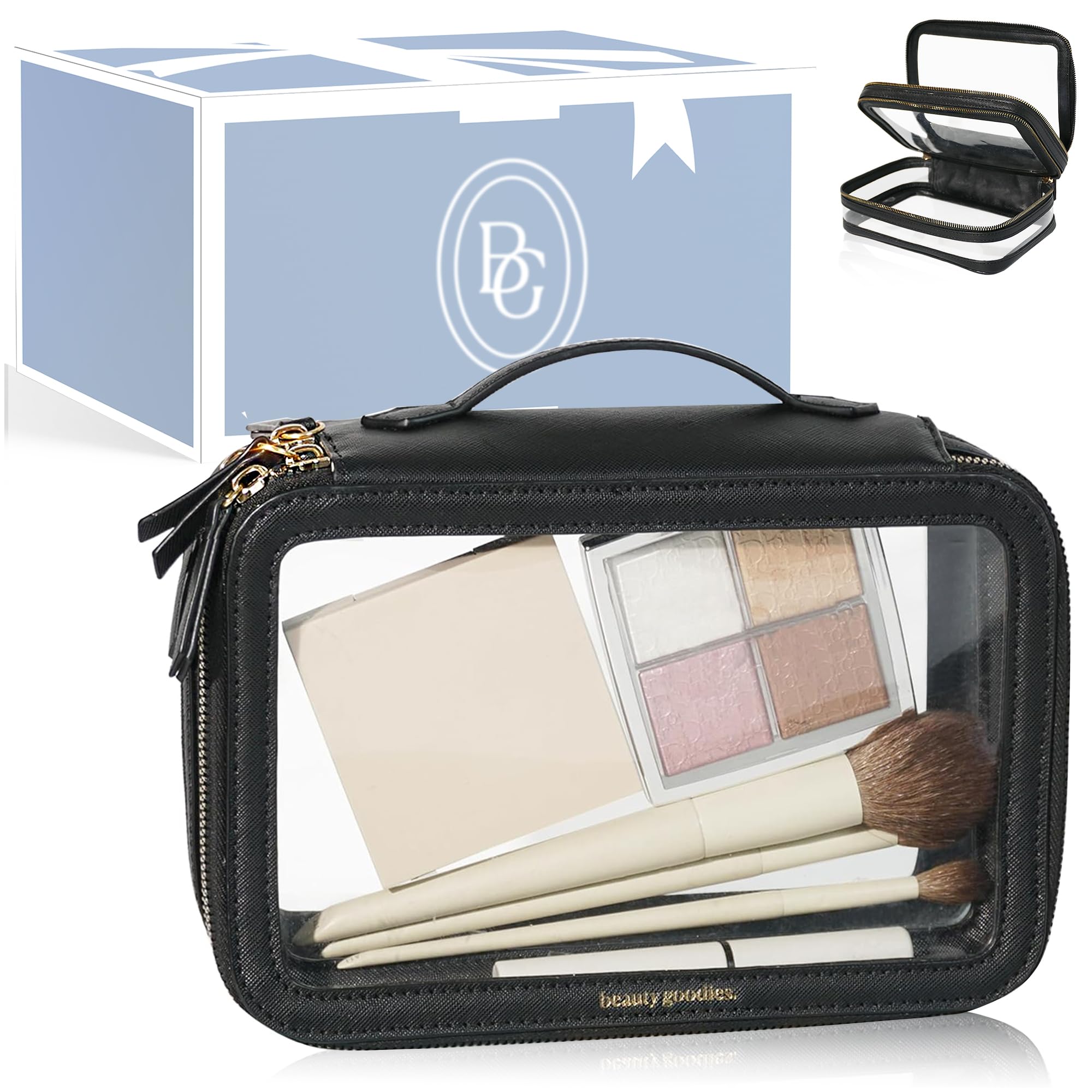 Beauty Goodies Kosmetyczka Przezroczyste Kosmetyczki, Podróżna kosmetyczka Czarna kosmetyczka do makijażu, zatwierdzona przez TSA, przezroczyste kosmetyczki do podróży dla kobiet, przezroczyste