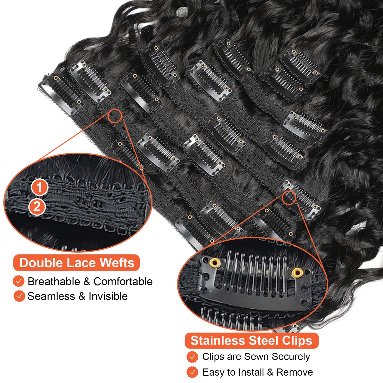 Doren Deep Curly Clip In Echthaarverlängerungen für Frauen 8Pcs 20Clips 120g brasilianische Virgin Remy Wasser gewelltes Haar natürliche Farbe