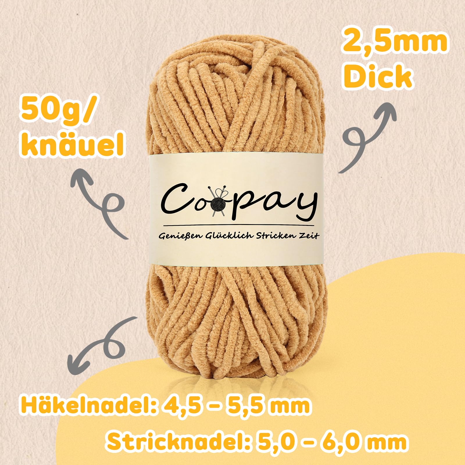 Chenille Chunky Wolle Zum Häkeln – 6 Rollen à 50g, Dickes Weiches Garn, Polyester, Für Mützen & Schals