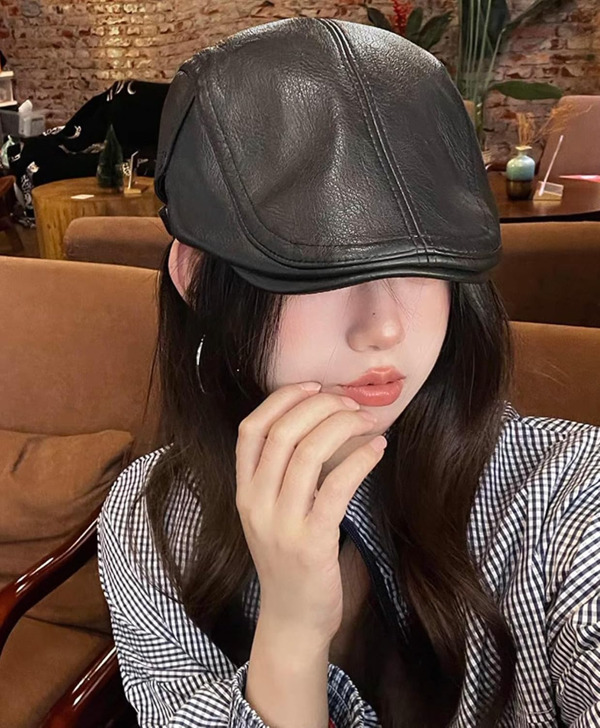 Leather Hats for Women Fashion Punk Hat Vintage Newsboy Cap