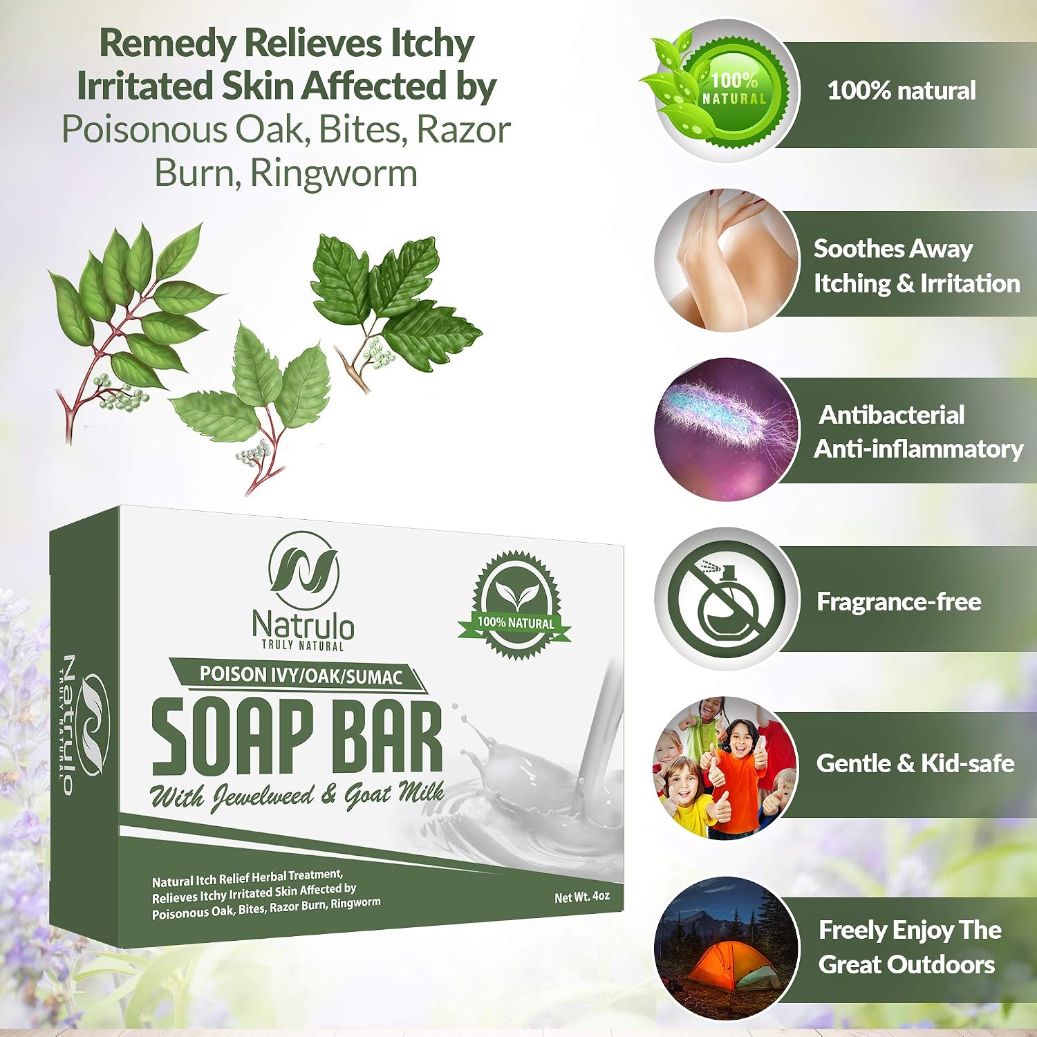 Poison Ivy Soap Bar with Jewelweed - Soothing, Healing Natural Itch Relief Herbal Treatment Home Remedy - Relieves Itchy Irritated Skin Affected by Poison Ivy/Oak/Sumac, Bites, Razor Burn, Ringworm image 3