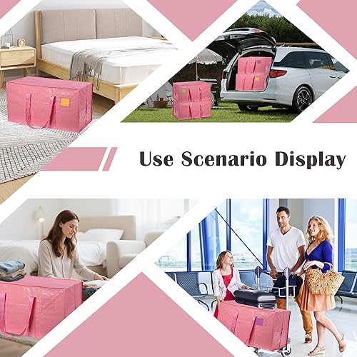 Miniatura 9 de Paquete de 6 bolsas de mudanza grandes extra resistentes con cremallera reforzada y asas anchas, contenedores de almacenamiento impermeables