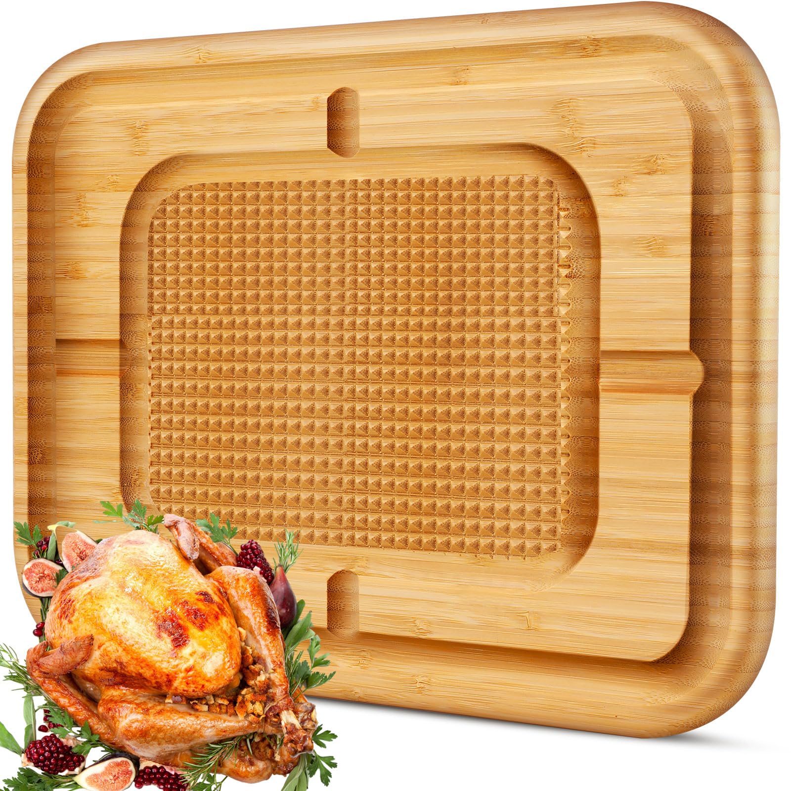 Patelai 16 Inch Large Turkey Carving Board Turkey Platter Turkey Carving Board Reversible Sides Bamboo Wood BBQ Cutting Boards for Meat with Juice Groove for Thanksgiving Christmas Dinner Countertop