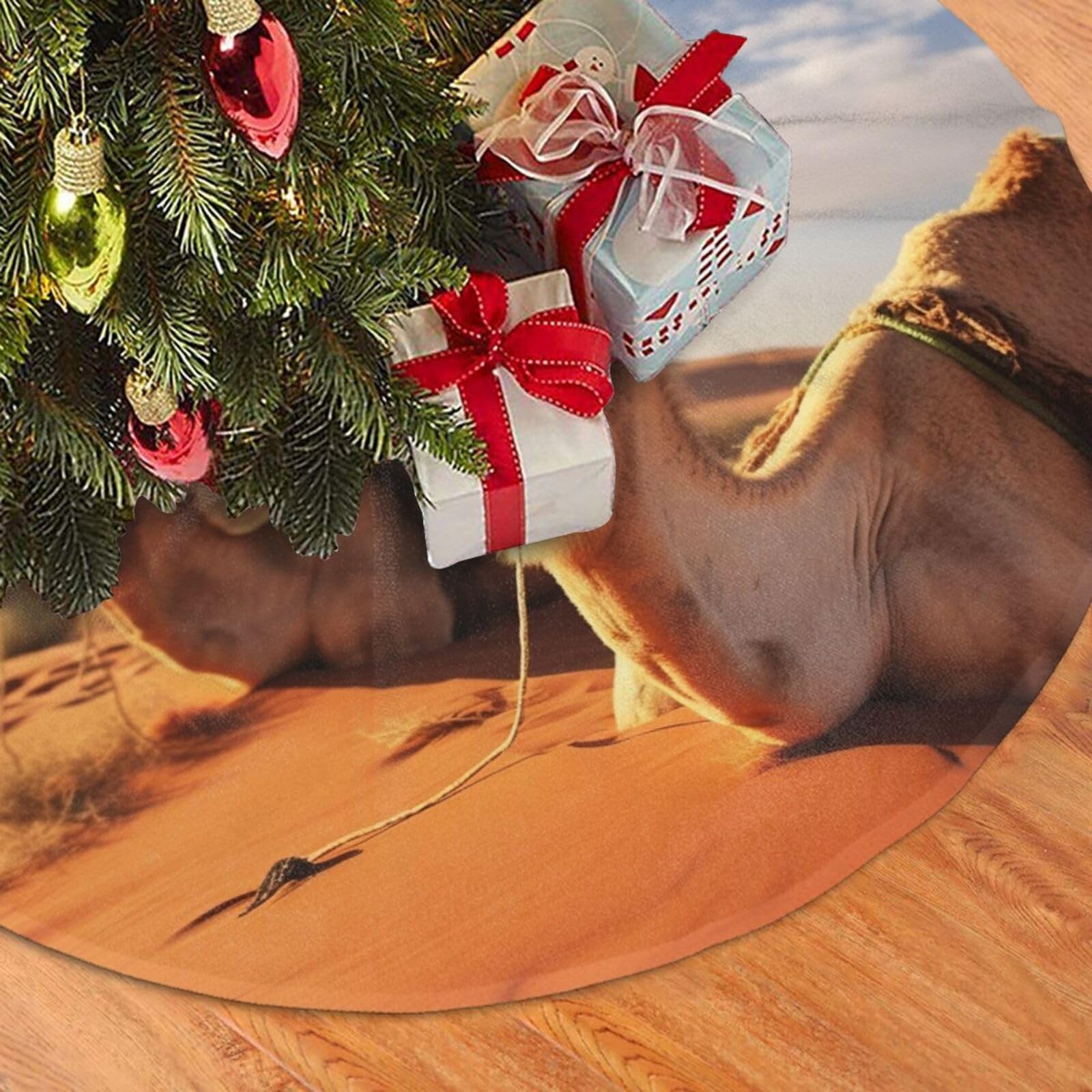 Fodpand Black Camels Rest Desert Christmas Tree Skirt 48" Velvet Xmas Tree Skirt Mat Rustic Christmas Tree Mat Cover Winter Xmas Tree Collar For Indoor Outdoor Christmas Decorations