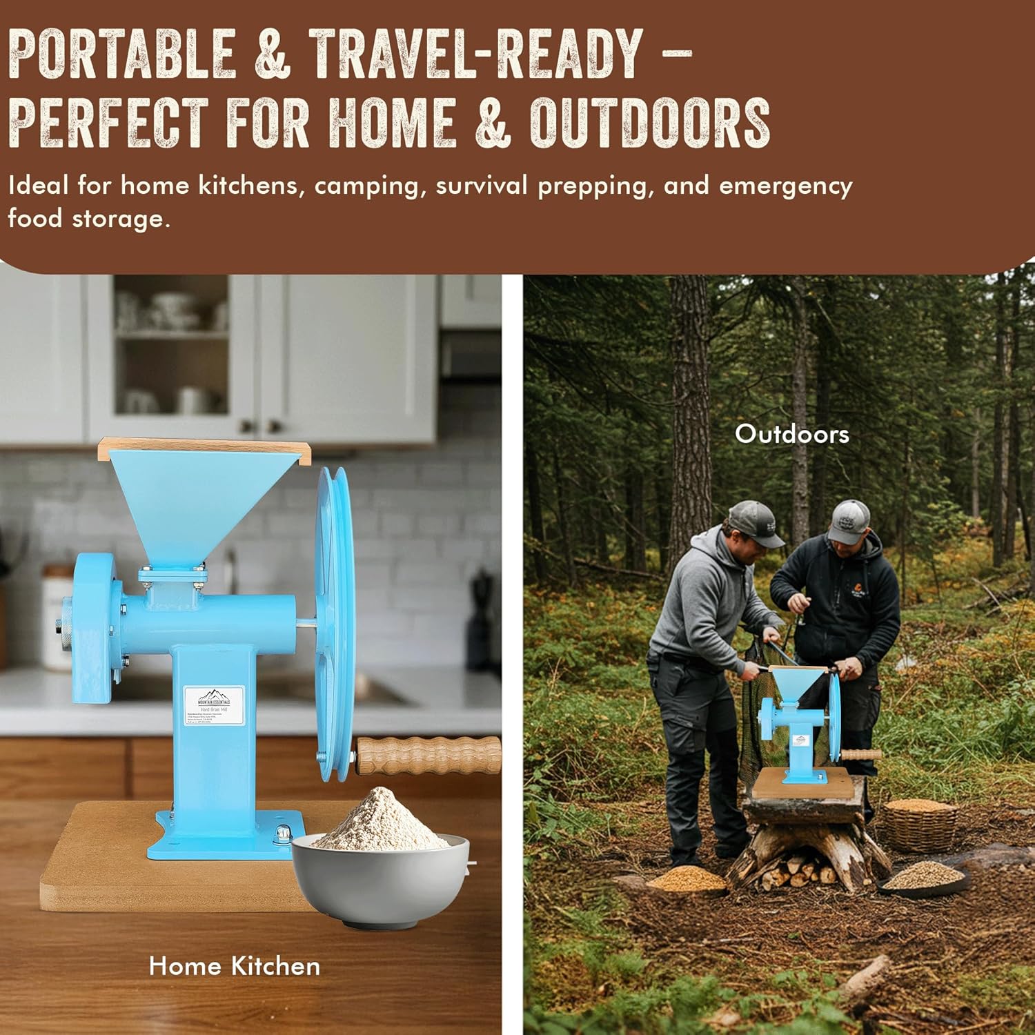 Manual Hand Grain Mill Blue | Heavy-Duty Hand Operated Food Grinder for Wheat, Corn, Oats, Coffee Beans, Rice & Dry Grains | Hand Crank Kitchen Flour Mill for Home, Camping, Survival & Everyday Use