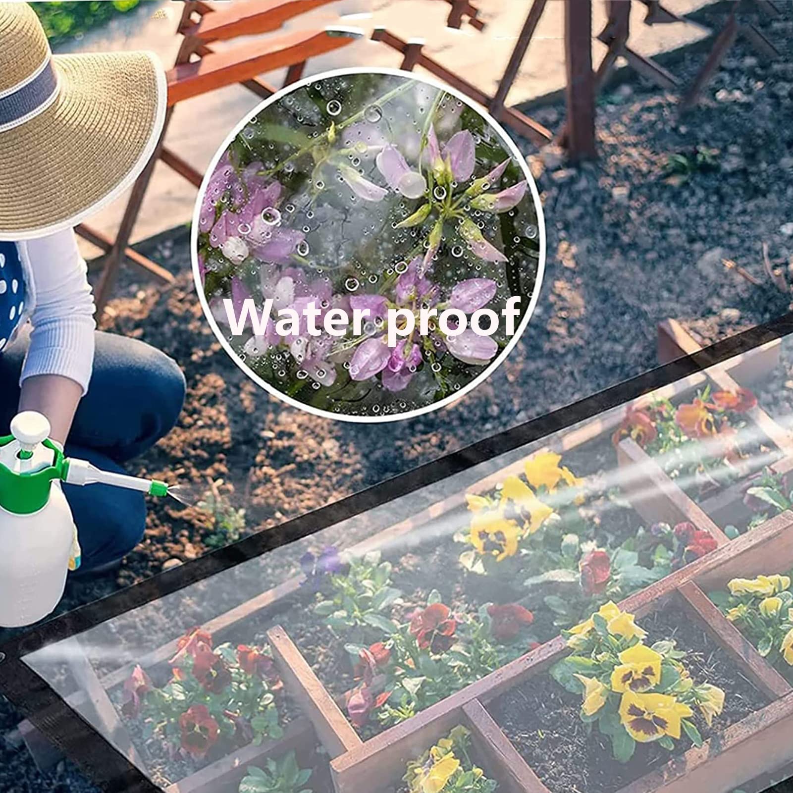 Wodoodporna przezroczysta plandeka z oczkami, zasłona zewnętrzna do ogrodu i balkonu, ochrona przed deszczem - wytrzymała plastikowa osłona (3 x 3,5 m)