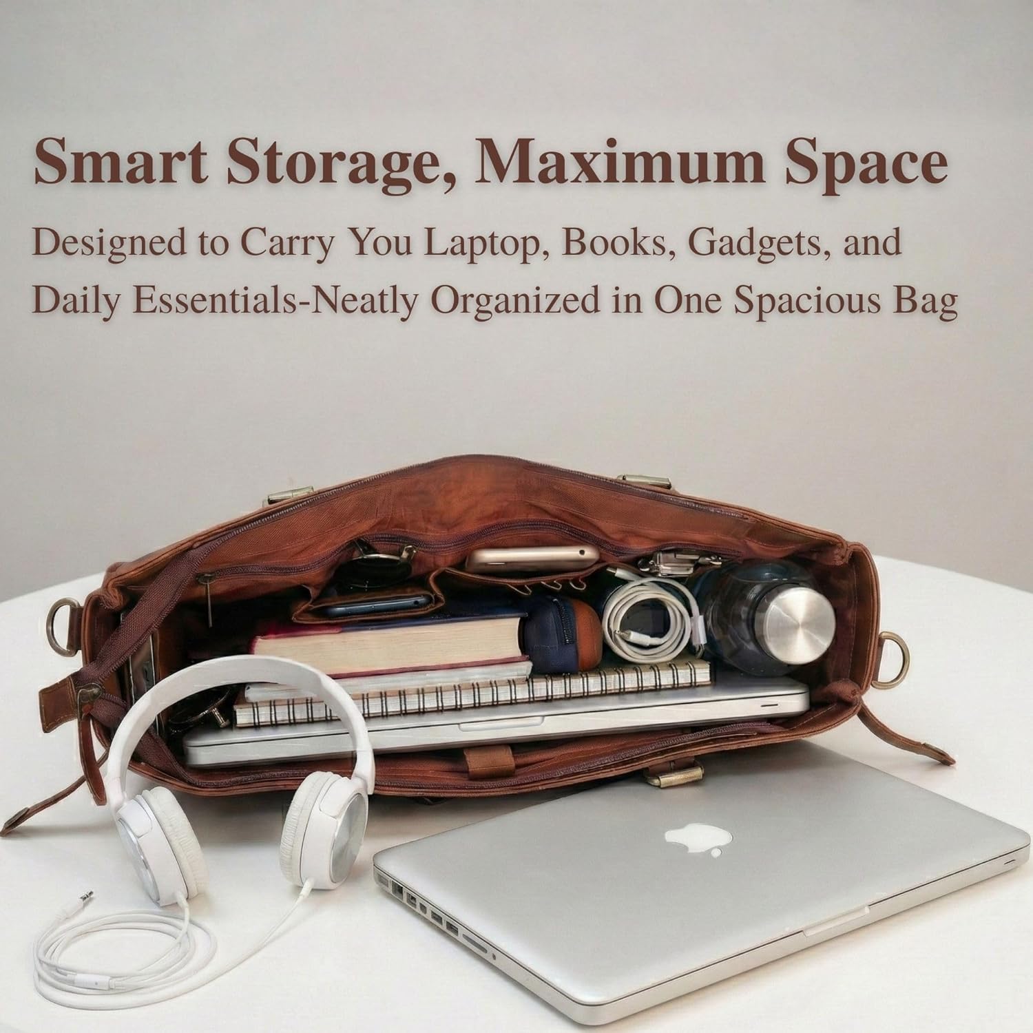 17-inch Genuine Leather Laptop Bag for Women – Large Brown Leather Work Tote with Laptop Compartment, Womens Computer Bag, Briefcase & Messenger Style for Office, Business, Travel & Teacher Gifts | Genuine Leather