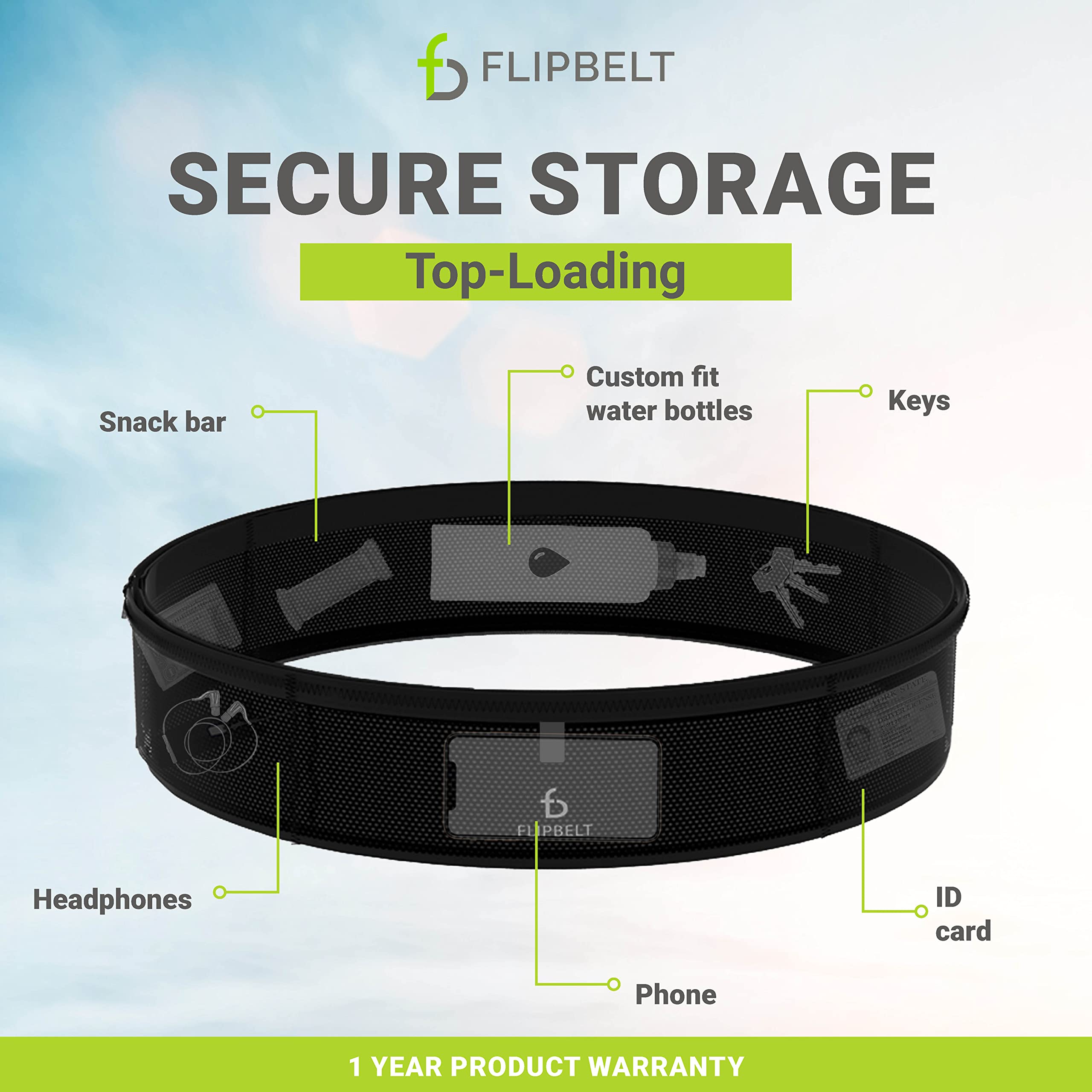 FlipBelt Leichter Laufgürtel, Fitness und Laufen, Bauchtasche für Damen und Herren, scheuert nicht, Taillenband für Telefon, Schlüssel, Geld, feuchtigkeitsableitender Aufbewahrungsgürtel, USA Company