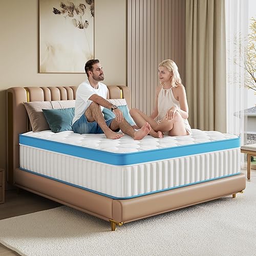 Vista 21 de Colchón matrimonial de 14 pulgadas, colchón híbrido de firmeza media en una caja con resortes ensanchados, alivio de presión y aislamiento