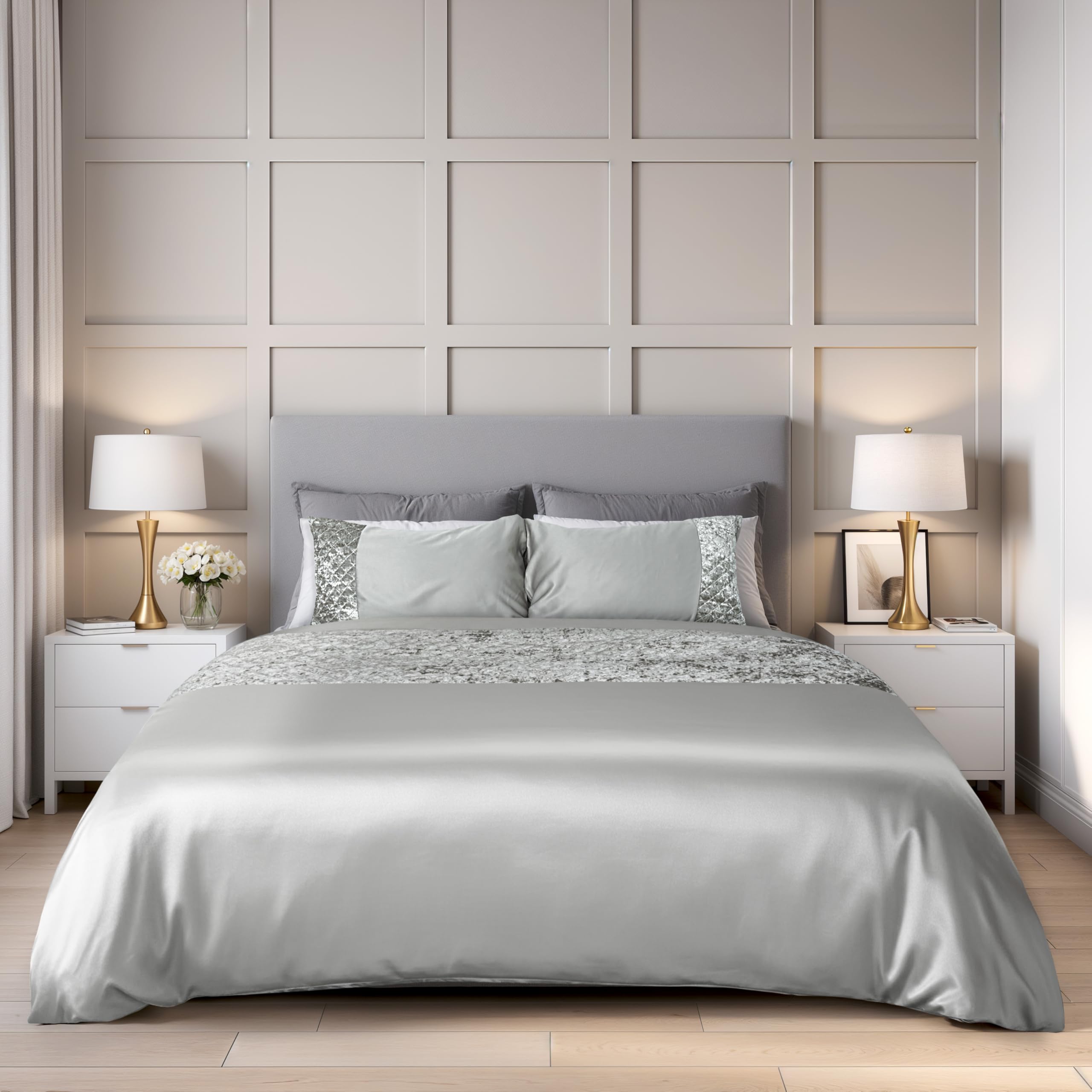 Emma Barclay Grey Glamour - Quilted Sequin Velvet Duvet Set In Silver - Single Bed