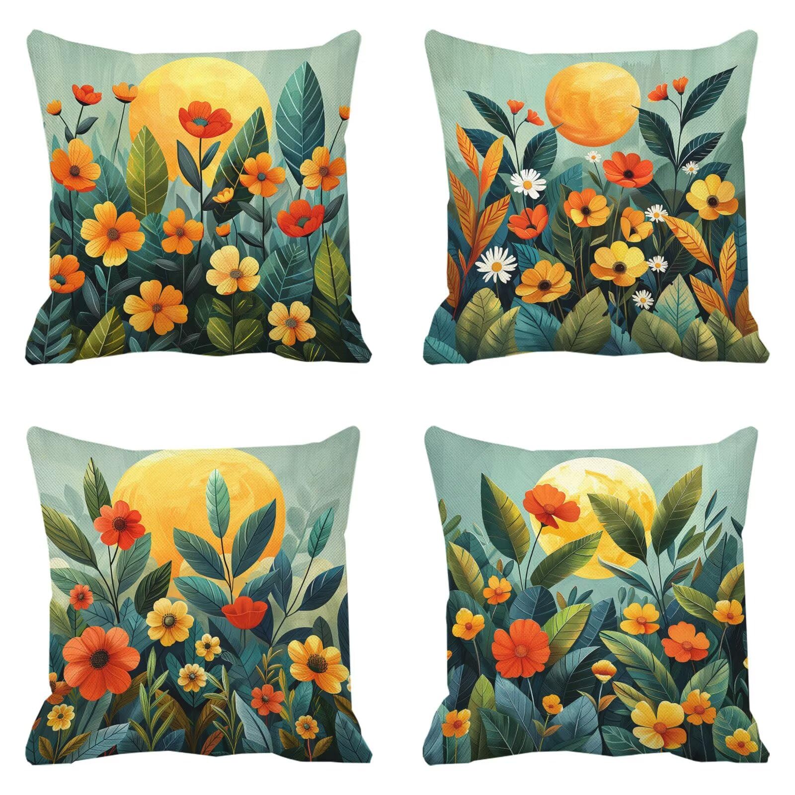 Housse de coussin 50x50 vert et orange imperméable pour canapé de jardin g-60