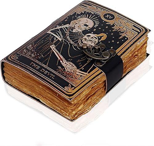 VC Libro de hechizos Diario de cuero con borde Deckle Edge Grimorio, diario impreso de The Devil, cuaderno de tarot en espiral, cuaderno gótico en