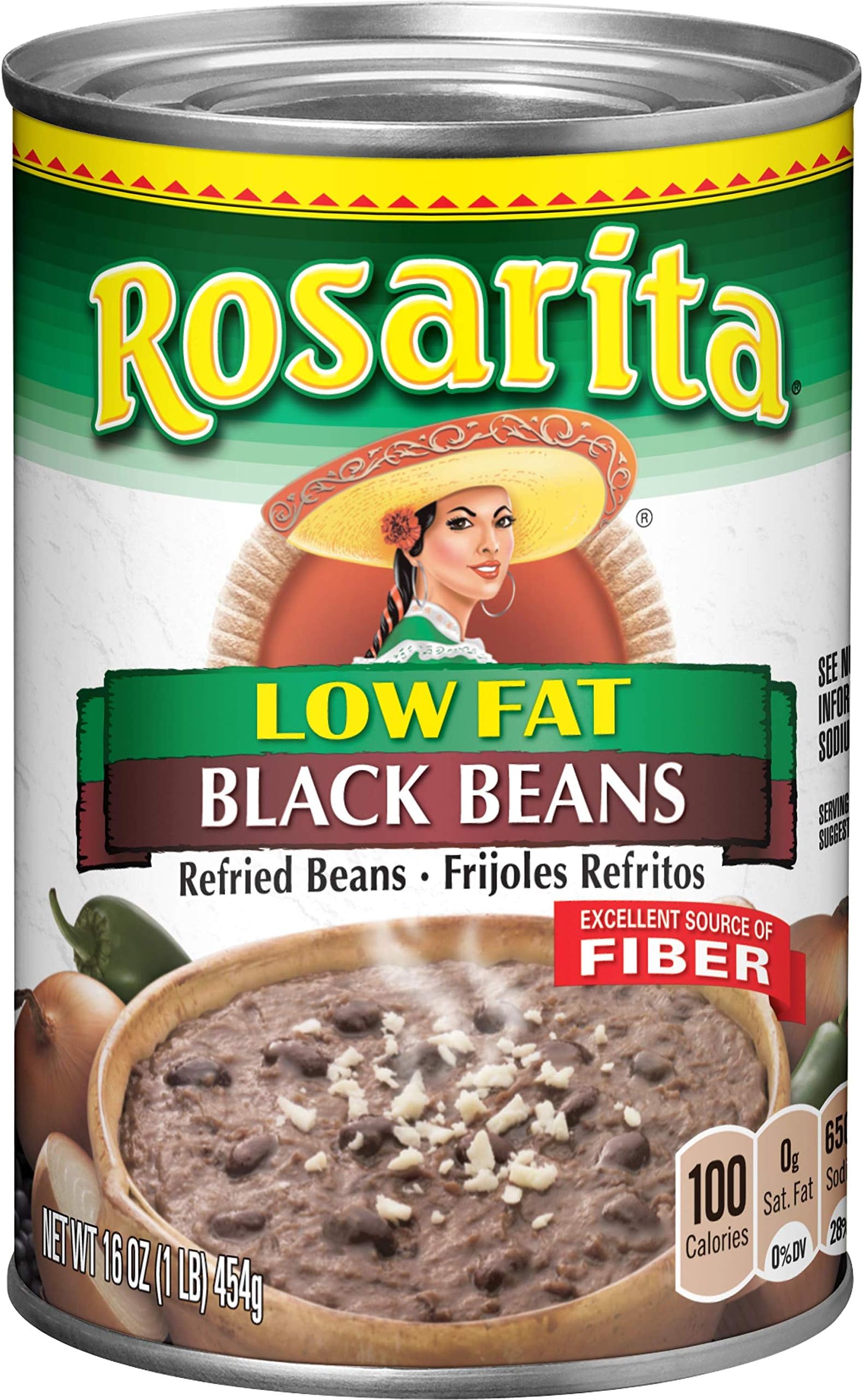 Rosarita Low Fat Refried Black Beans, 16 oz, 12 Pack