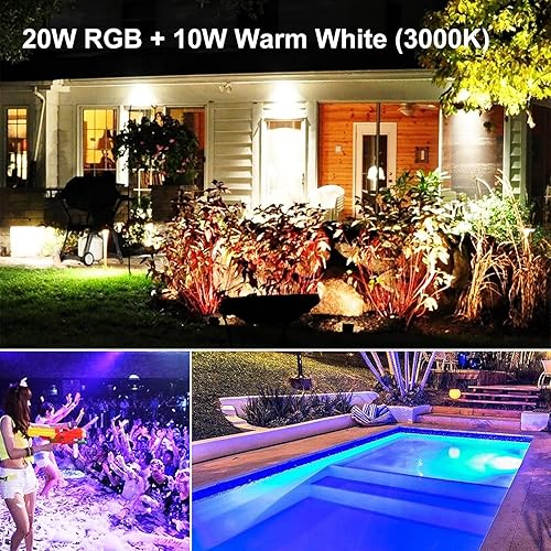 Miniatura 2 de Bombilla LED multicolor Par38 para exteriores, impermeable, 1800 lm, 30 W = 90 W, RGB + blanco cálido 3000 K, paquete de 2 focos que cambian de