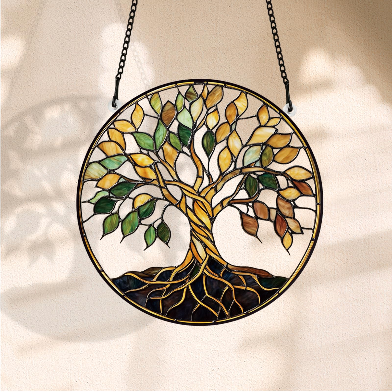 PLIGREAT Tree of Life Stained Glass Suncatchers, Gold Acrylic Sun Catchers for Patio Garden Living Room, Bedroom - Image 2