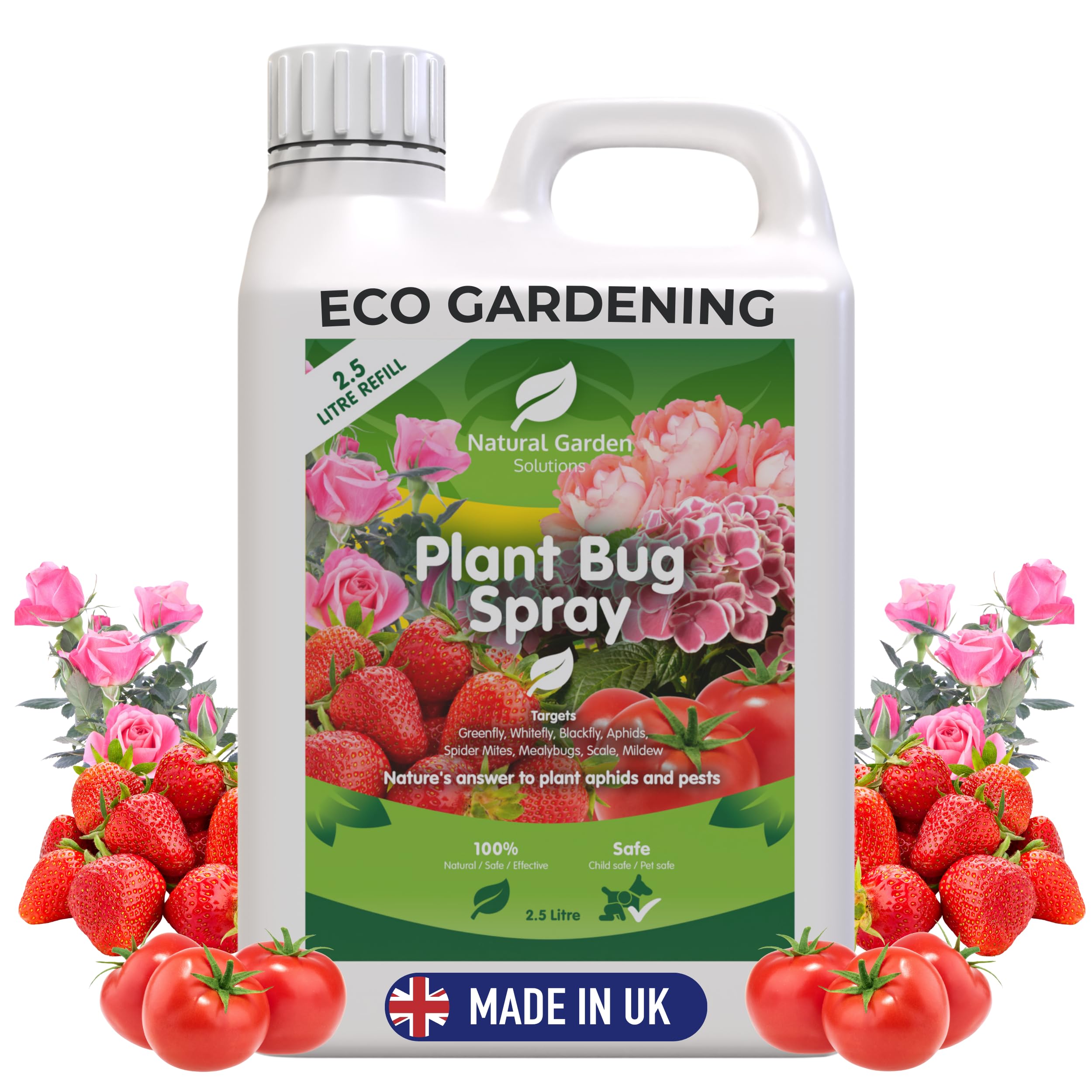 Organic Plant Bug Spray Big Value 2.5L Refill Fruit Vegetables Flowers Bee Friendly Pest Control Greenfly Blackfly Aphids Whitefly Spider Mites Mealybugs Scale Mildew Indoors Outdoors