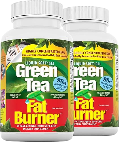 Applied Nutrition Quemador de grasa de té verde, máxima resistencia con 400 mg de EGCG, acción rápida, 90 geles blandos líquidos (paquete de 2)