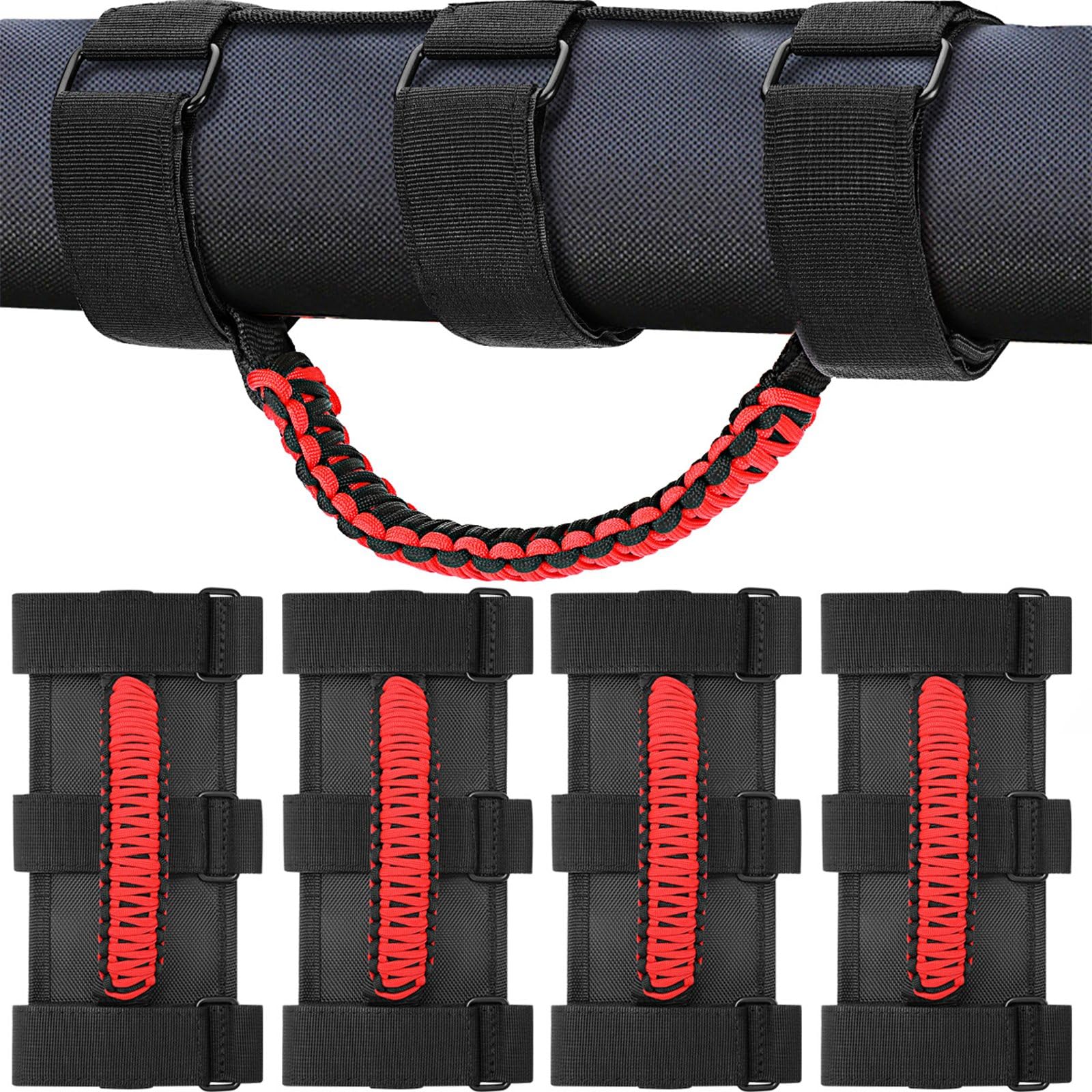 moveland Upgrade 4 Pack Roll Bar Grab Handles Compatible with Jeep Wrangler UTV, Deluxe Roll Bar Grab Handles Easy-to-fit for 1987-2023 TJ YJ JK TJ Models (Red)