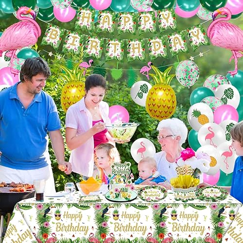 Miniatura 3 de 234 piezas hawaiana Aloha suministros de fiesta tropical Luau decoraciones de fiesta hawaiana decoración de fiesta de verano - Platos, pancarta,