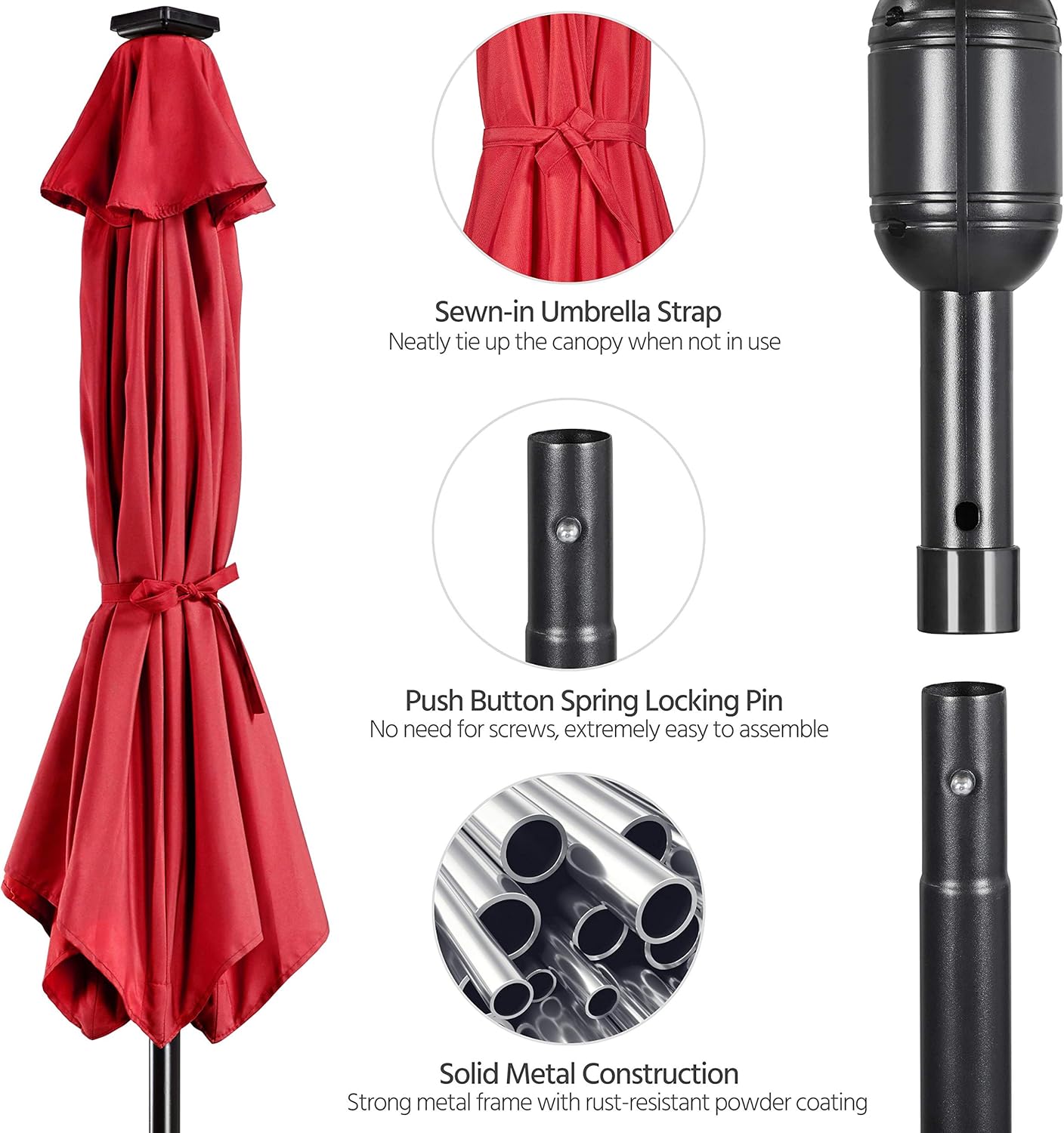 Yaheetech 7.5FT LED Patio Umbrella with Base Market Umbrella Solar Powered Outdoor Table Sunshade All Weather Base Stand for Garden/Lawn/Deck/Backyard/Pool Red