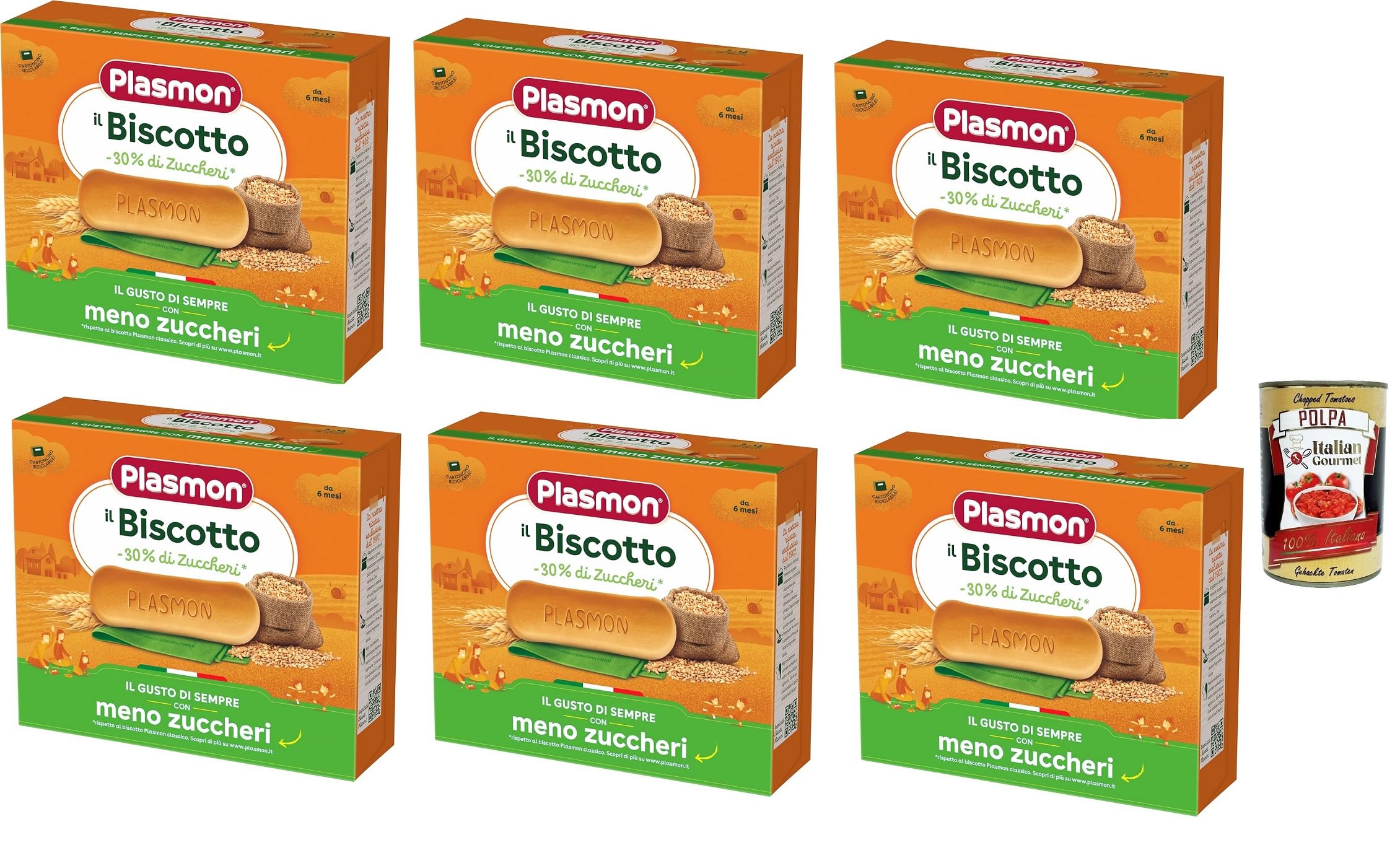 Plasmon Biscotto -30% Zuccheri 6x320g 100% Grano Italiano Selezionato Italian Gourmet Polpa 400g