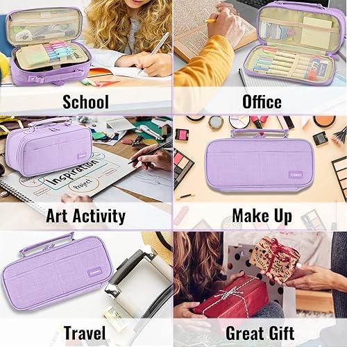 Miniatura 7 de JOINPRO Estuche para lápices, organizador de gran capacidad, bolsa de almacenamiento con doble cremallera bolsa grande para lápices para