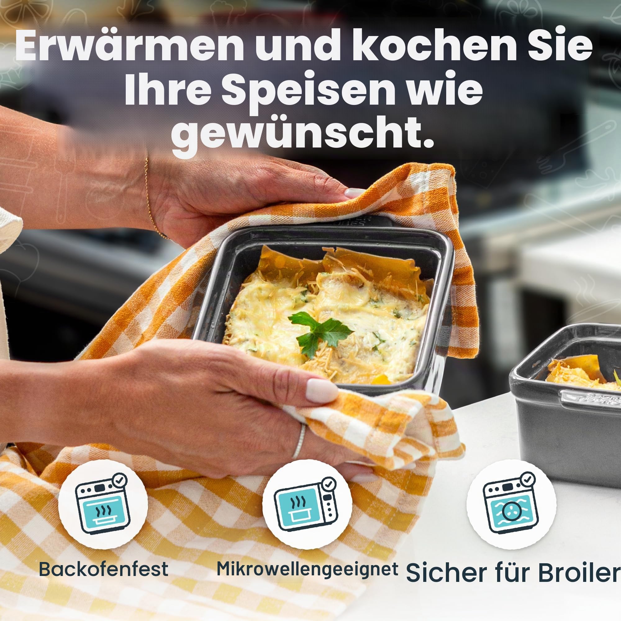 Souper Cubes Steingut – 12,7 cm quadratische Auflaufform – Keramik-Backform-Set – Küchenutensilien und Backformen – Set mit 2 Stück – Anthrazit