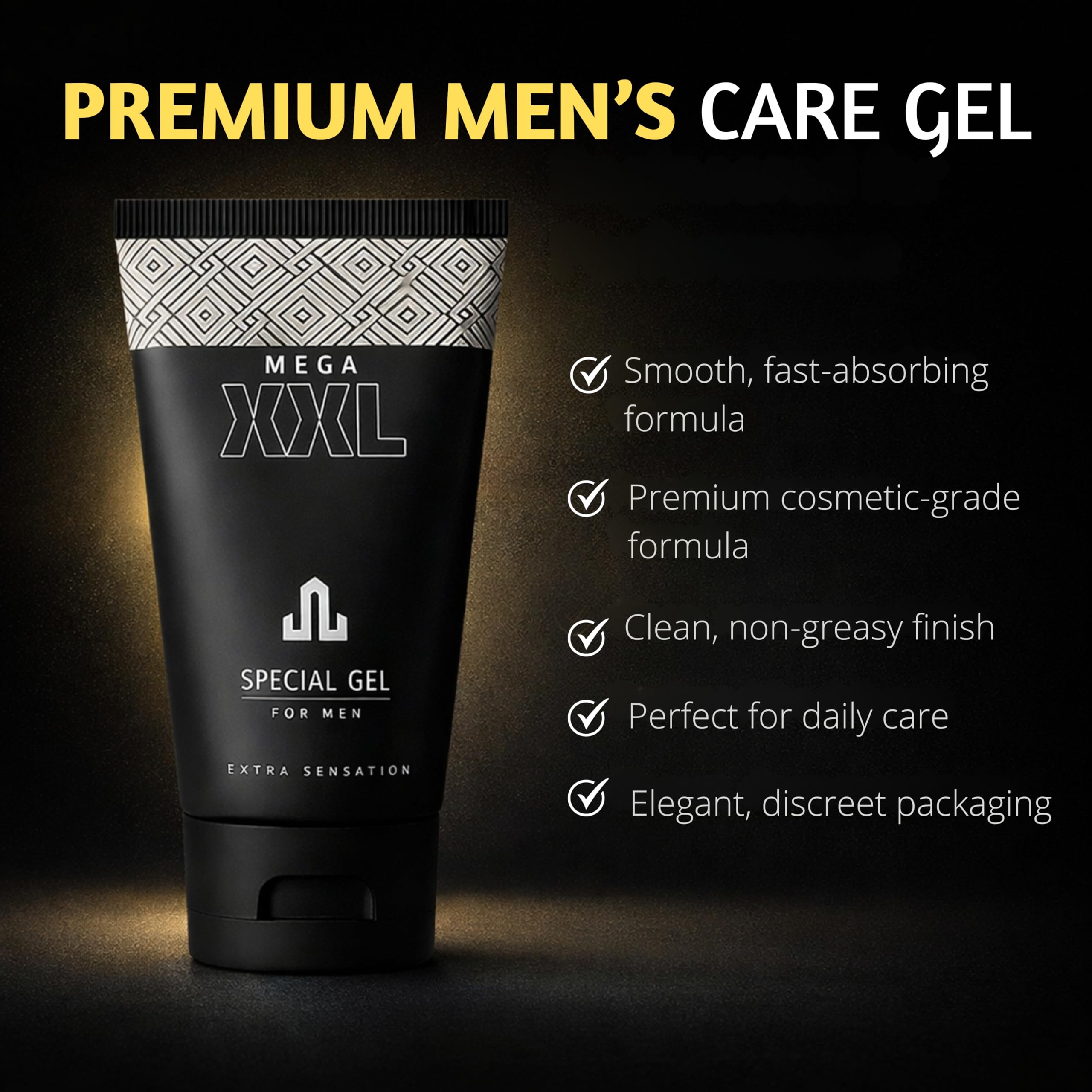 MEGA XXL Gel pénien - 50 ml - Soin intime et gel de massage pour homme - Utilisation de soutien en cas d'agrandissement du pénis - Longueur de mise au point, volume et portée - Routine quotidienne XXL