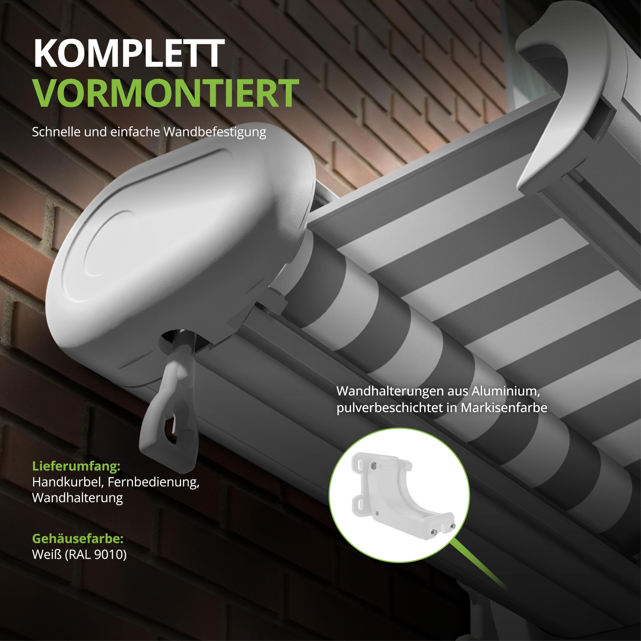 Eclipse Vollkassettenmarkise weiß elektrisch 3,0x2,5m Tuch: Grau | Markise Balkon Garten Terrassenüberdachung Sonnenschutz Polyacryltuch UV-Schutz 50+ Smarthome-fähiger Dooya Motor